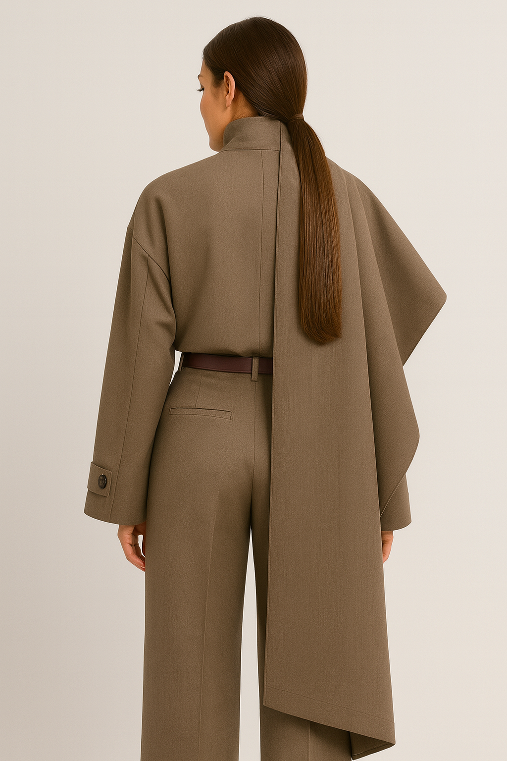 Odryss - Asymmetric Short Coat with Stylish Scarf Overlay