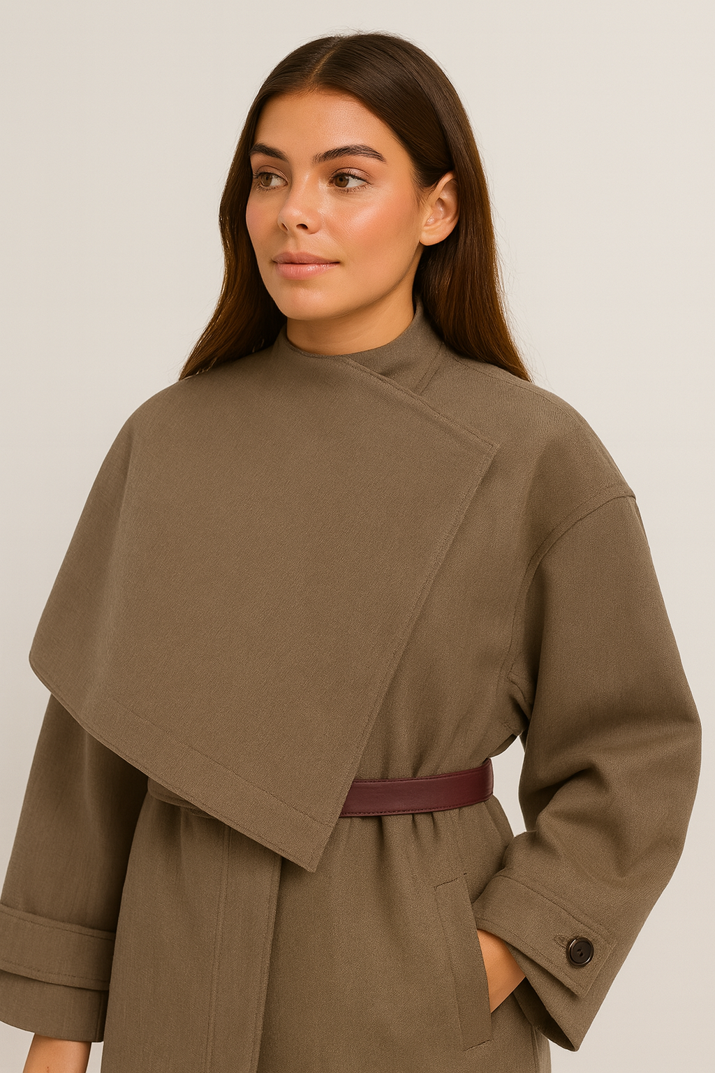 Odryss - Asymmetric Short Coat with Stylish Scarf Overlay