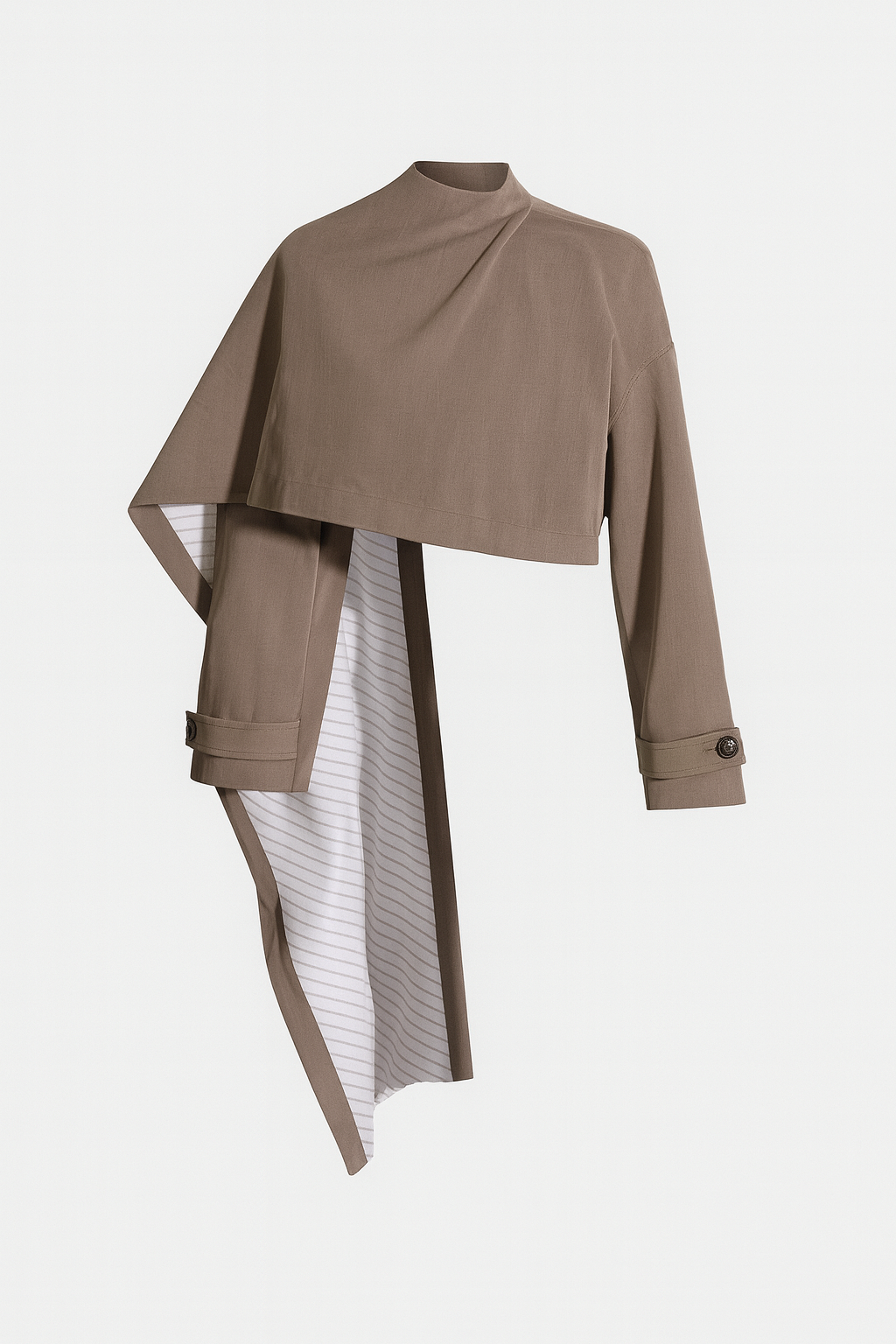Odryss - Asymmetric Short Coat with Stylish Scarf Overlay