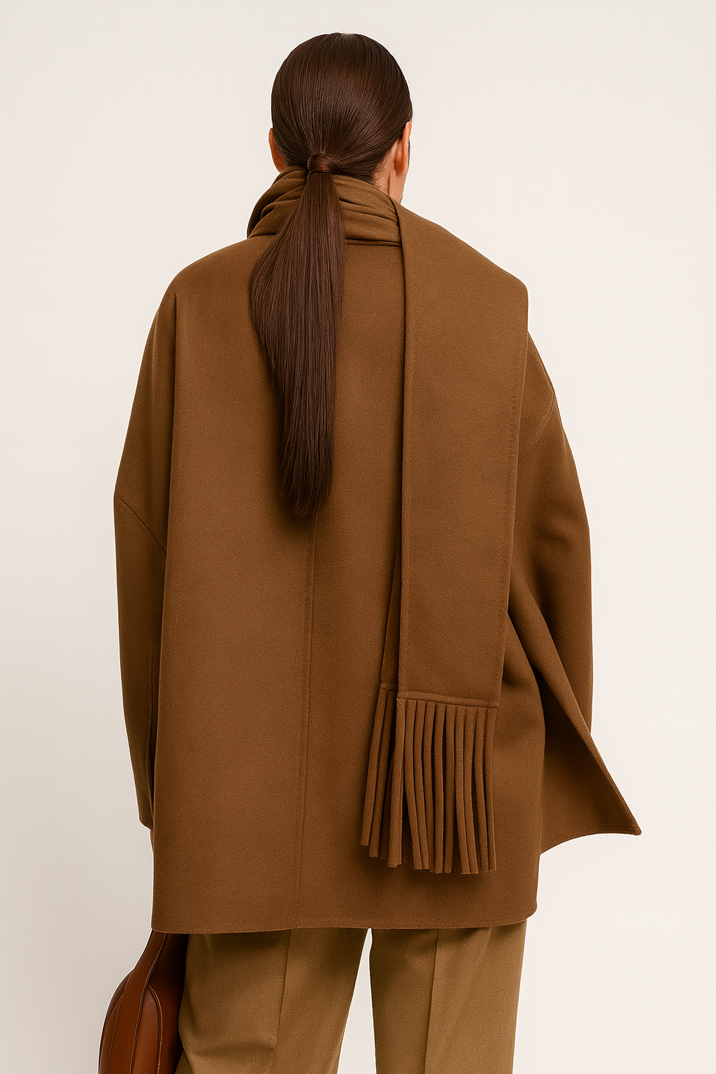 Kalyra - Natural Wool Coat with Oversized Scarf