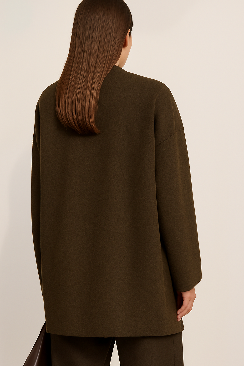Elindra - Long Sleeve Wool Coat with Funnel Collar