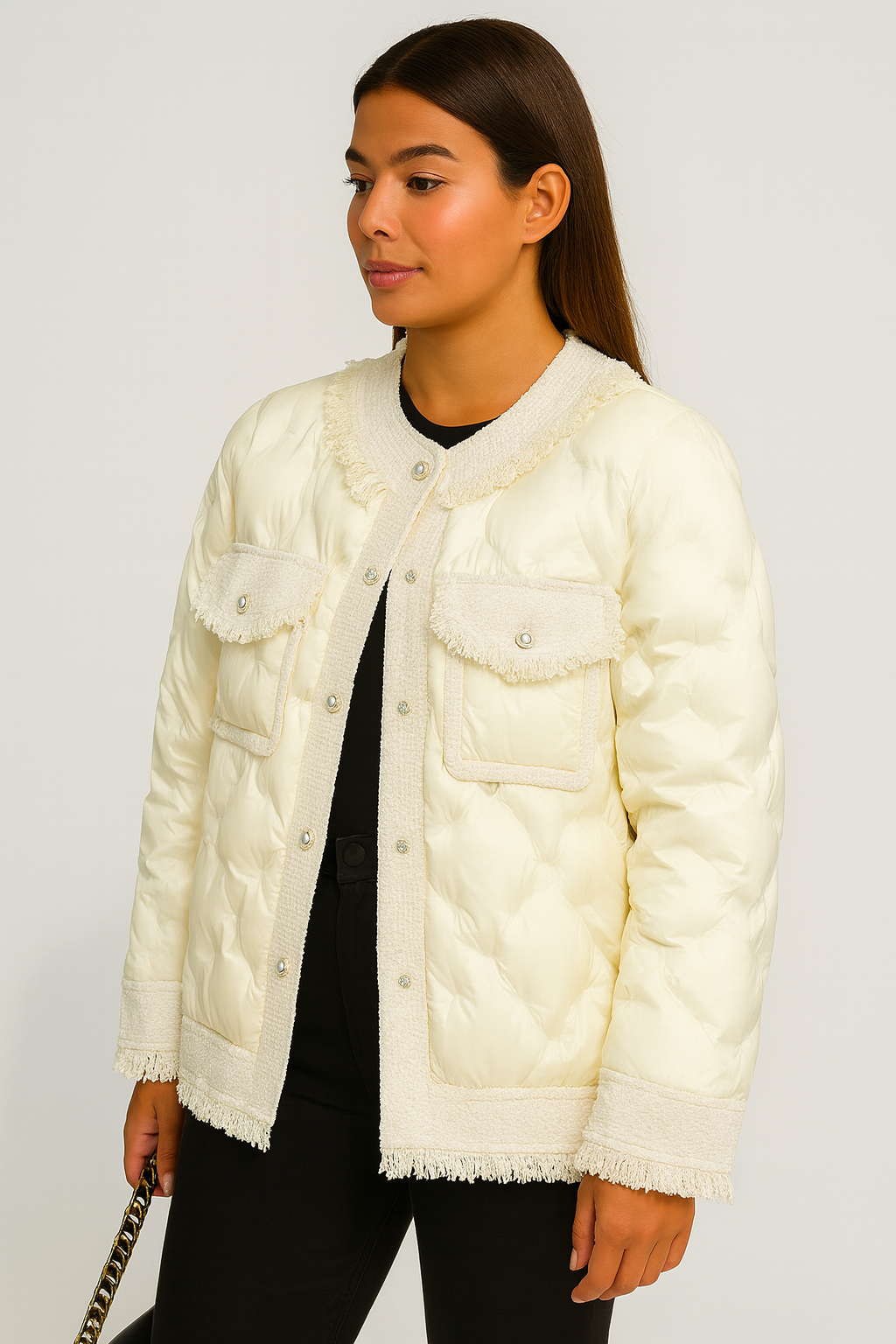 Maravel - Down Puffer Jacket Decorated with Pearls