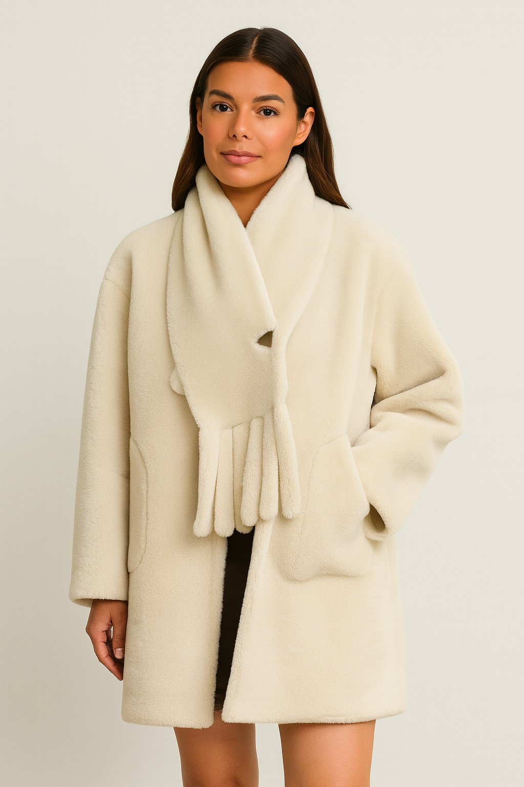 Aura - Fur Coat with Detachable Scarf Collar
