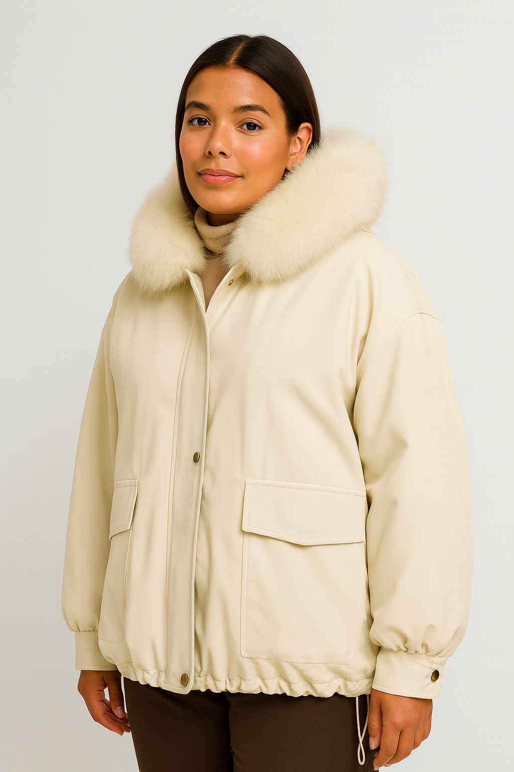 Solace - Long Sleeved Loose Jacket with Fur Collar