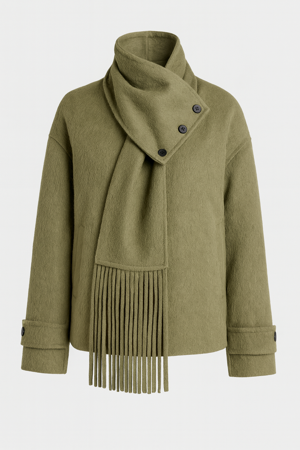 Chantrel - Natural Wool Jacket with Scarf Collar and Sculpted V-Neck