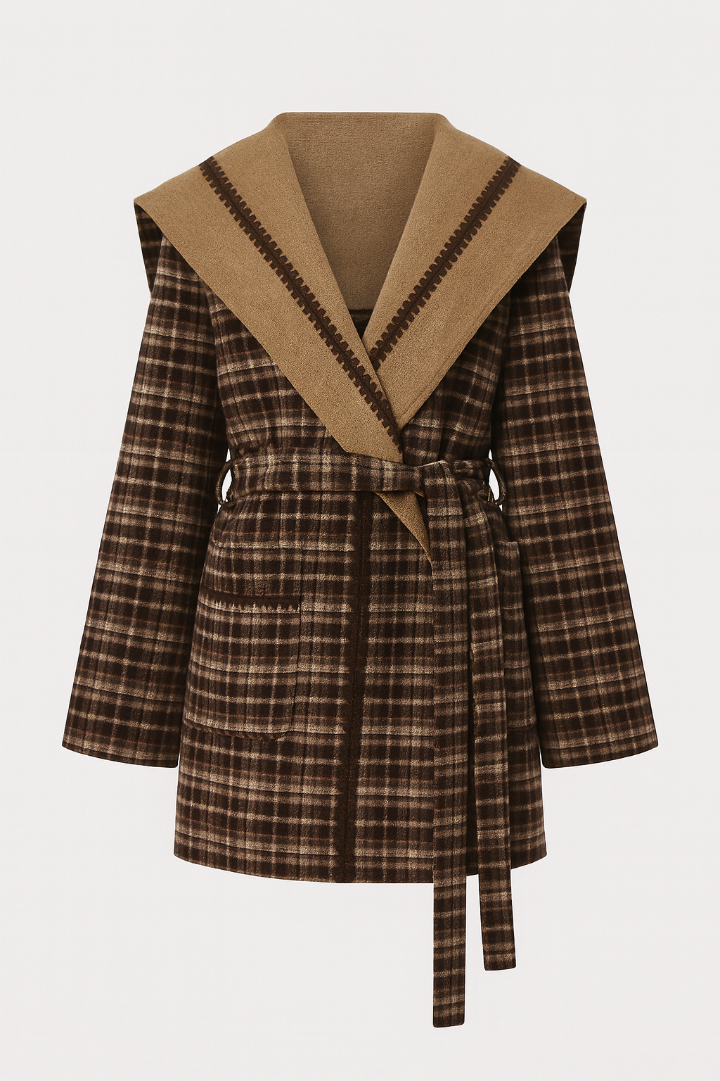 Kalyra - Reversible Tartan Pattern Wool Coat