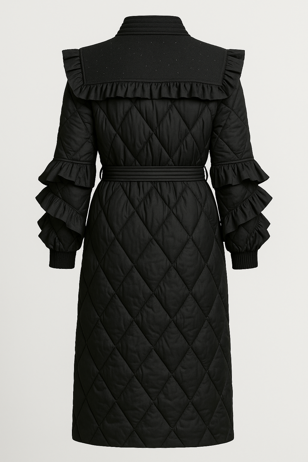 Ophira - Diamond-Quilted Down Coat with Tweed-Textured Upper Yoke