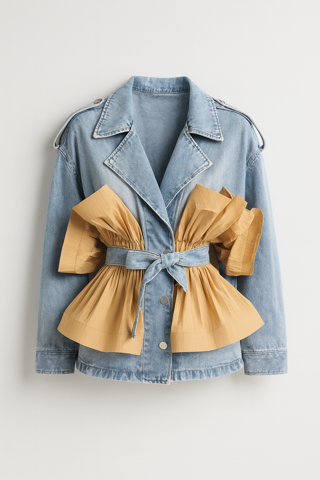 Seraphine - Ruffle Denim Jacket with Classic Lapel Collar