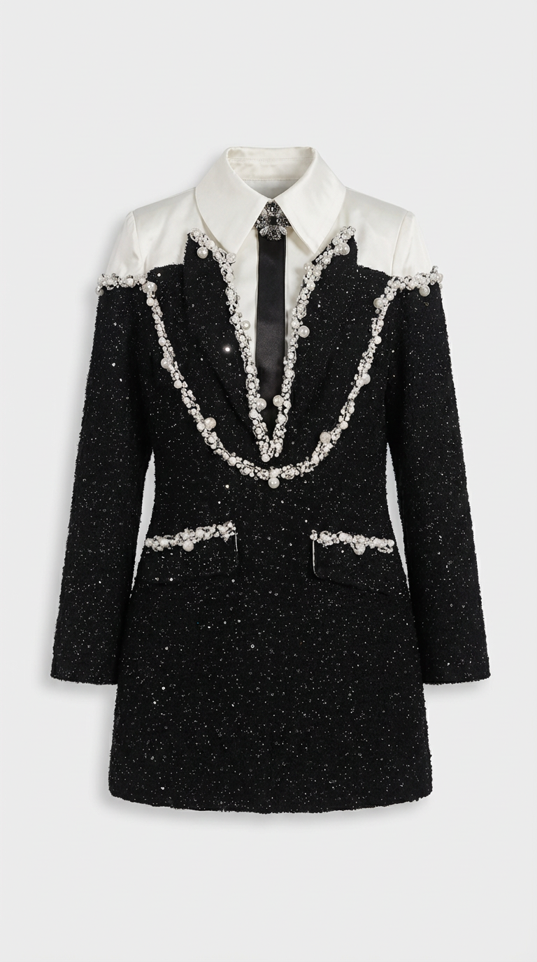 Solace – Spliced Sequin Dress with Pearl-Crystal Accents