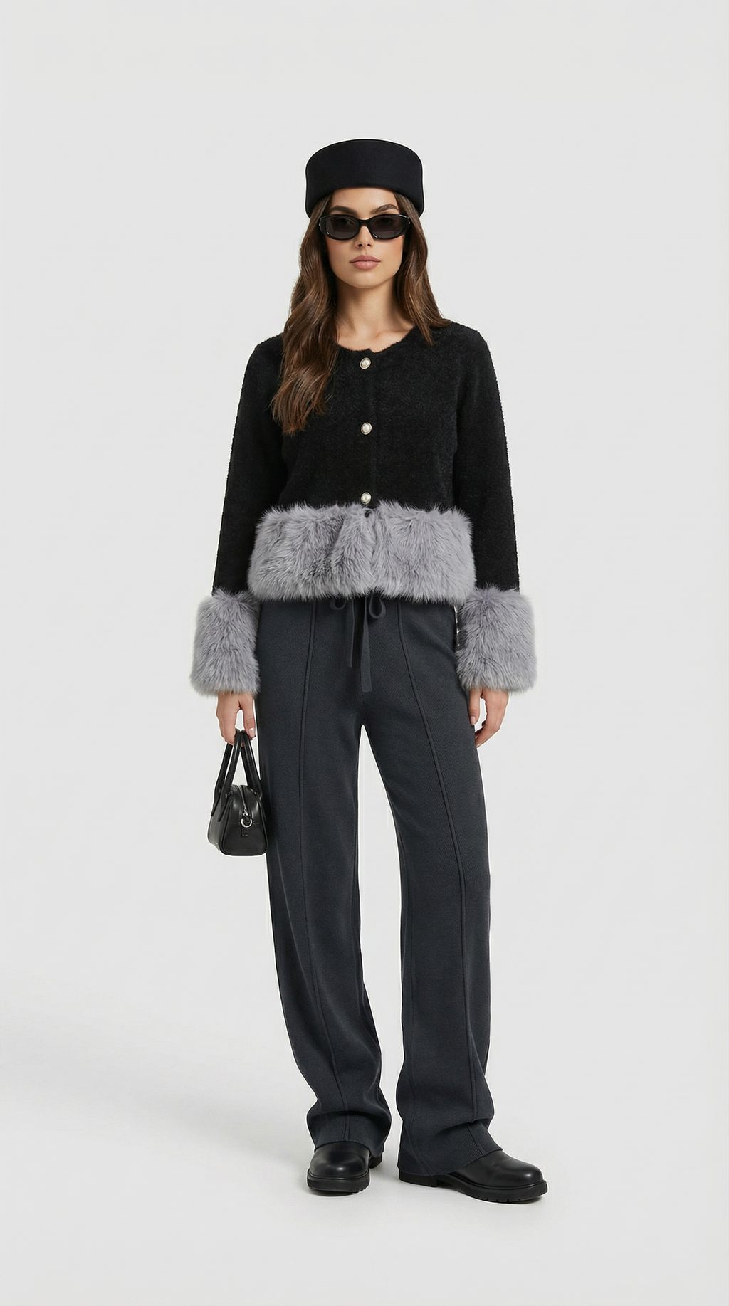 Eira - Elegant Knitted Cardigan with Furry Long Sleeve