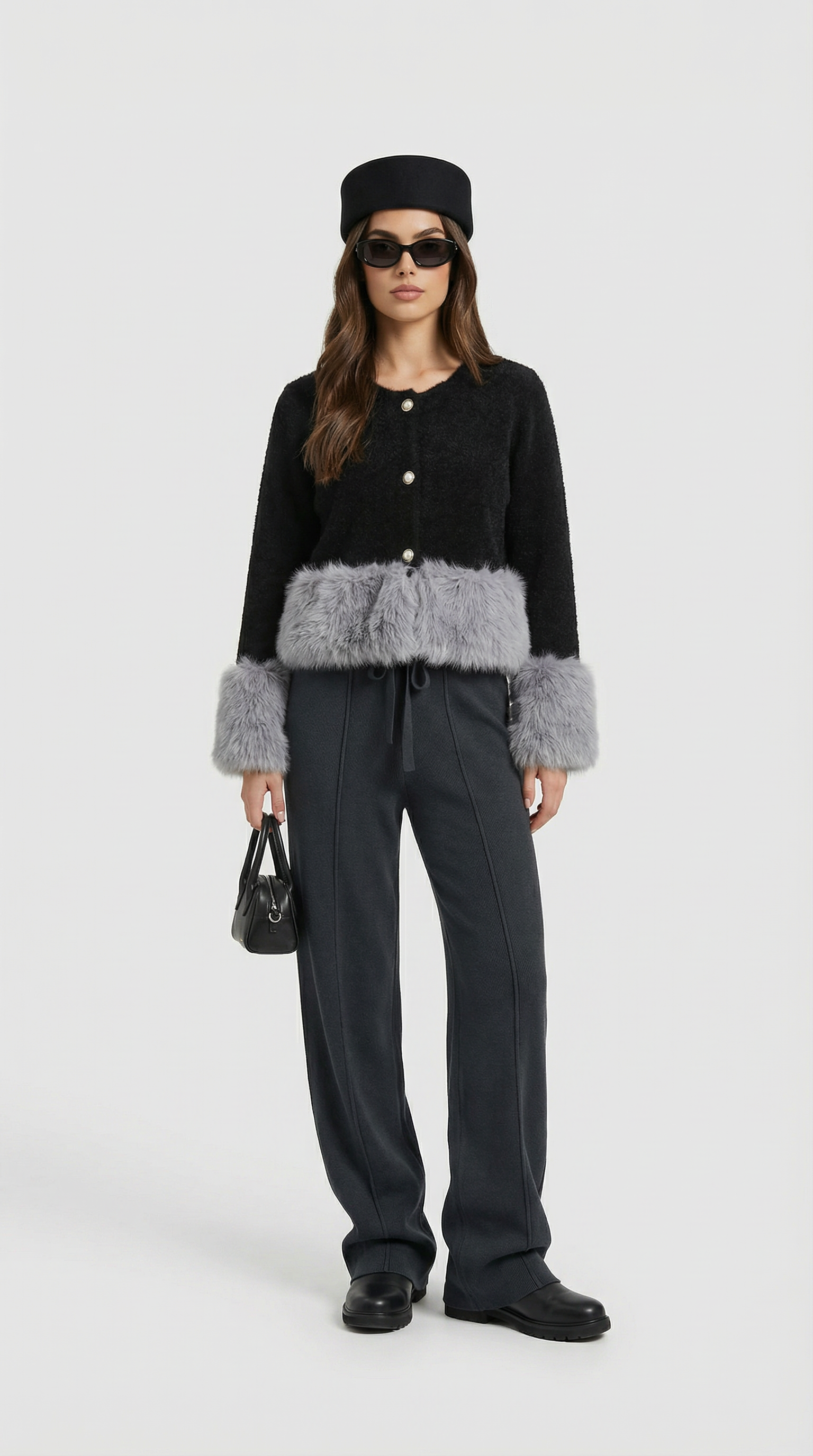 Eira - Elegant Knitted Cardigan with Furry Long Sleeve