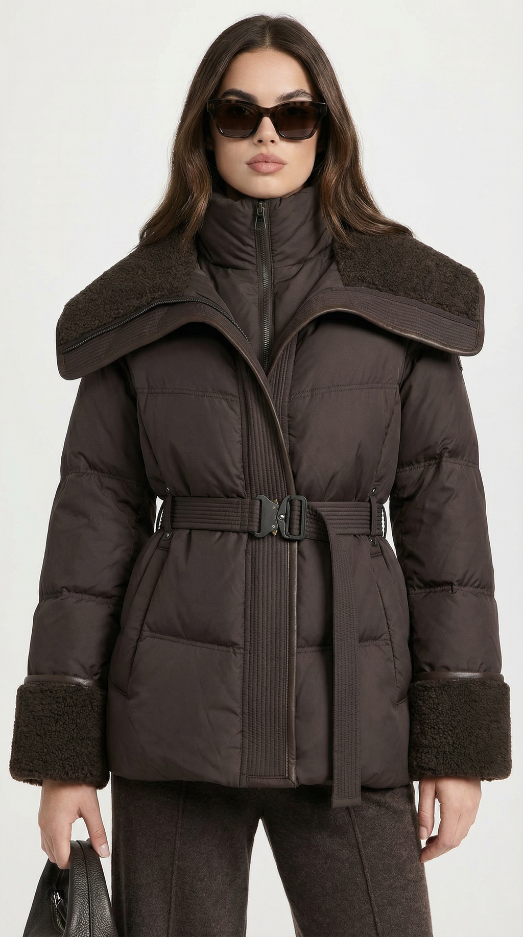 Kryos – Chic Down Jacket with Large Collar Brown