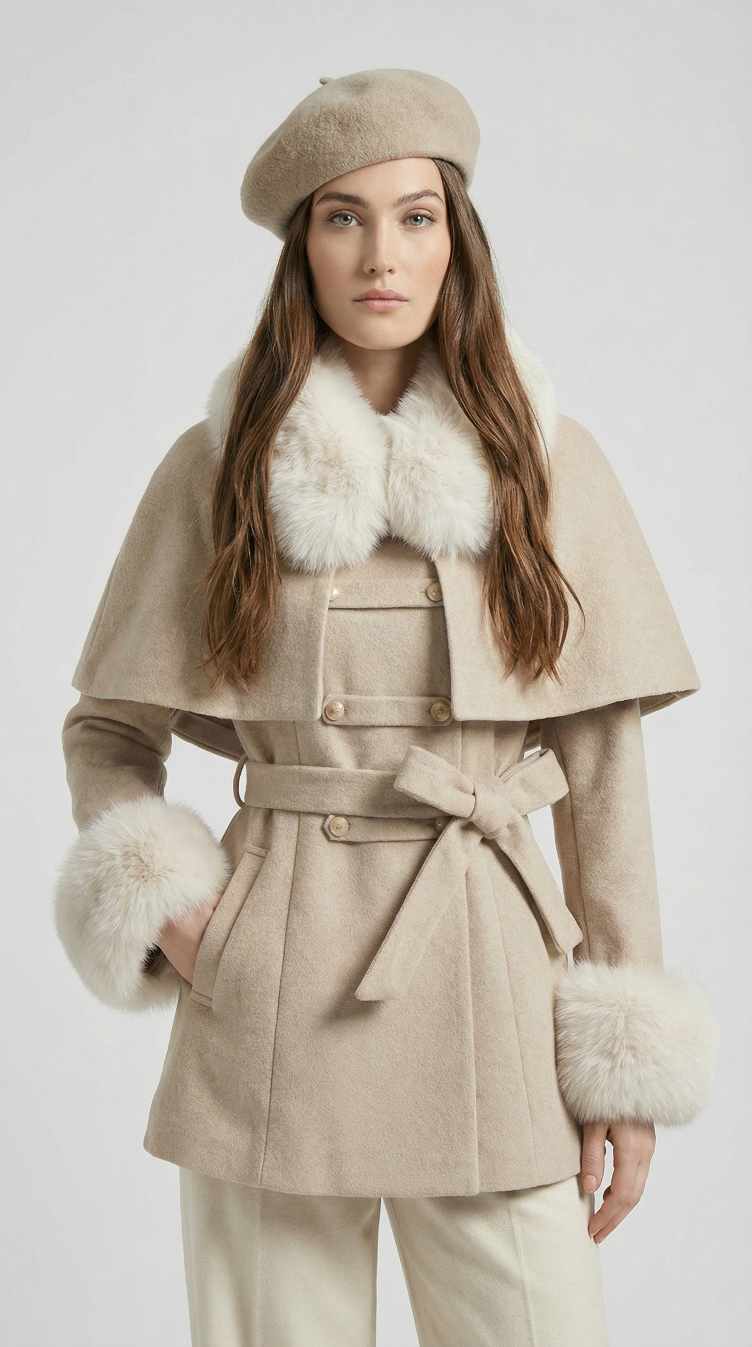 Lunor - European Classic Wool Coat with Furry Collar and Sleeve