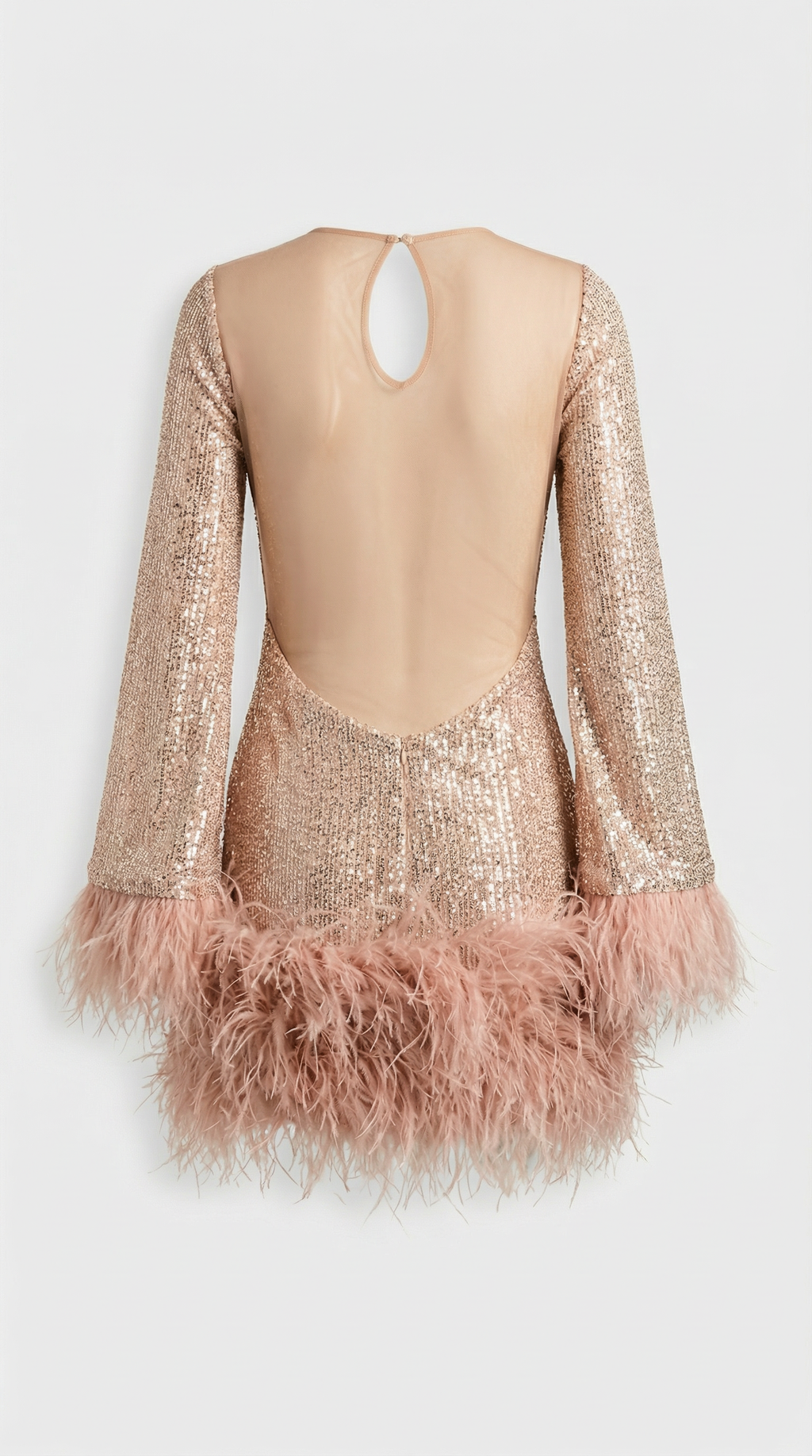 Caspyano - Short Skirt Dress with Large Open Back and Feather Accents