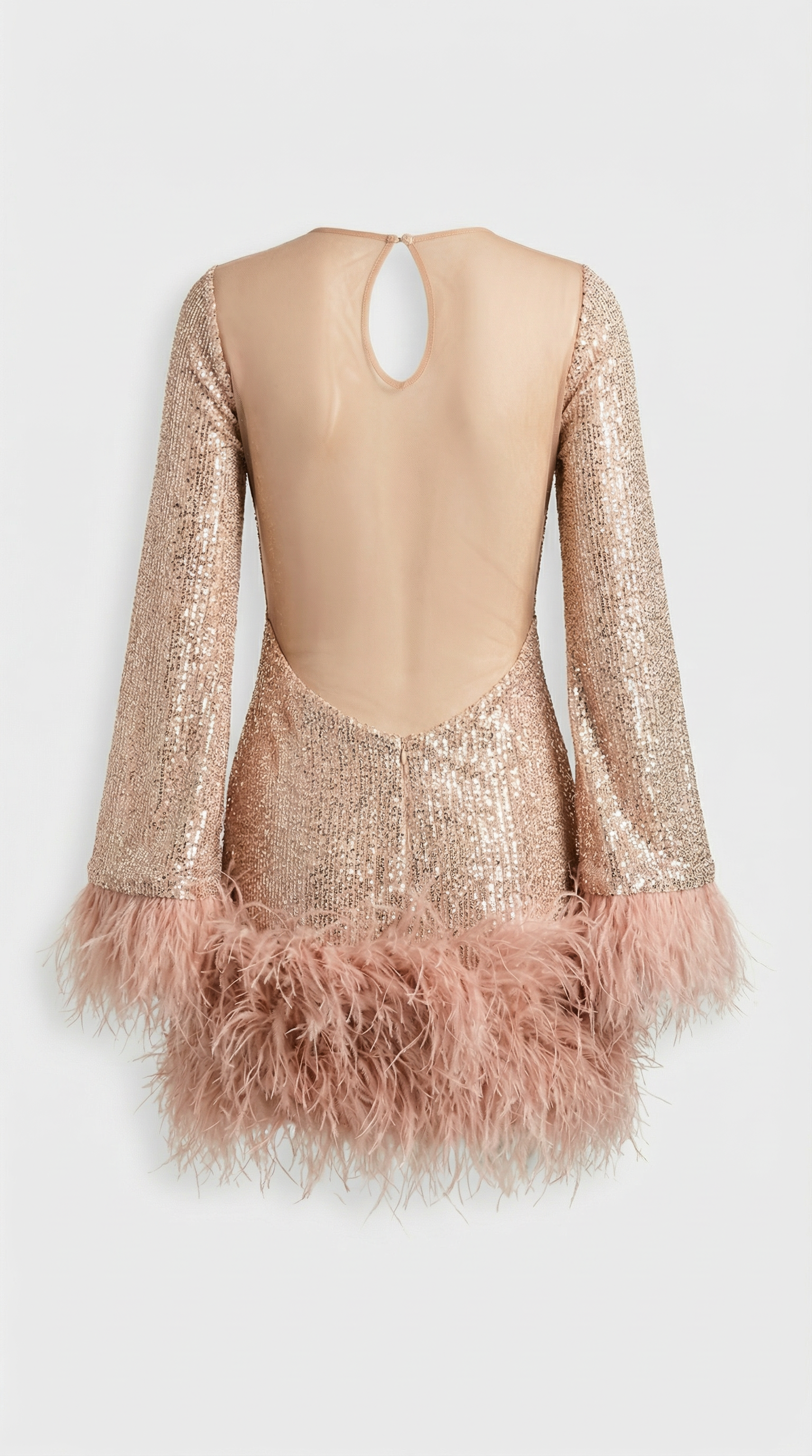 Caspyano - Short Skirt Dress with Large Open Back and Feather Accents