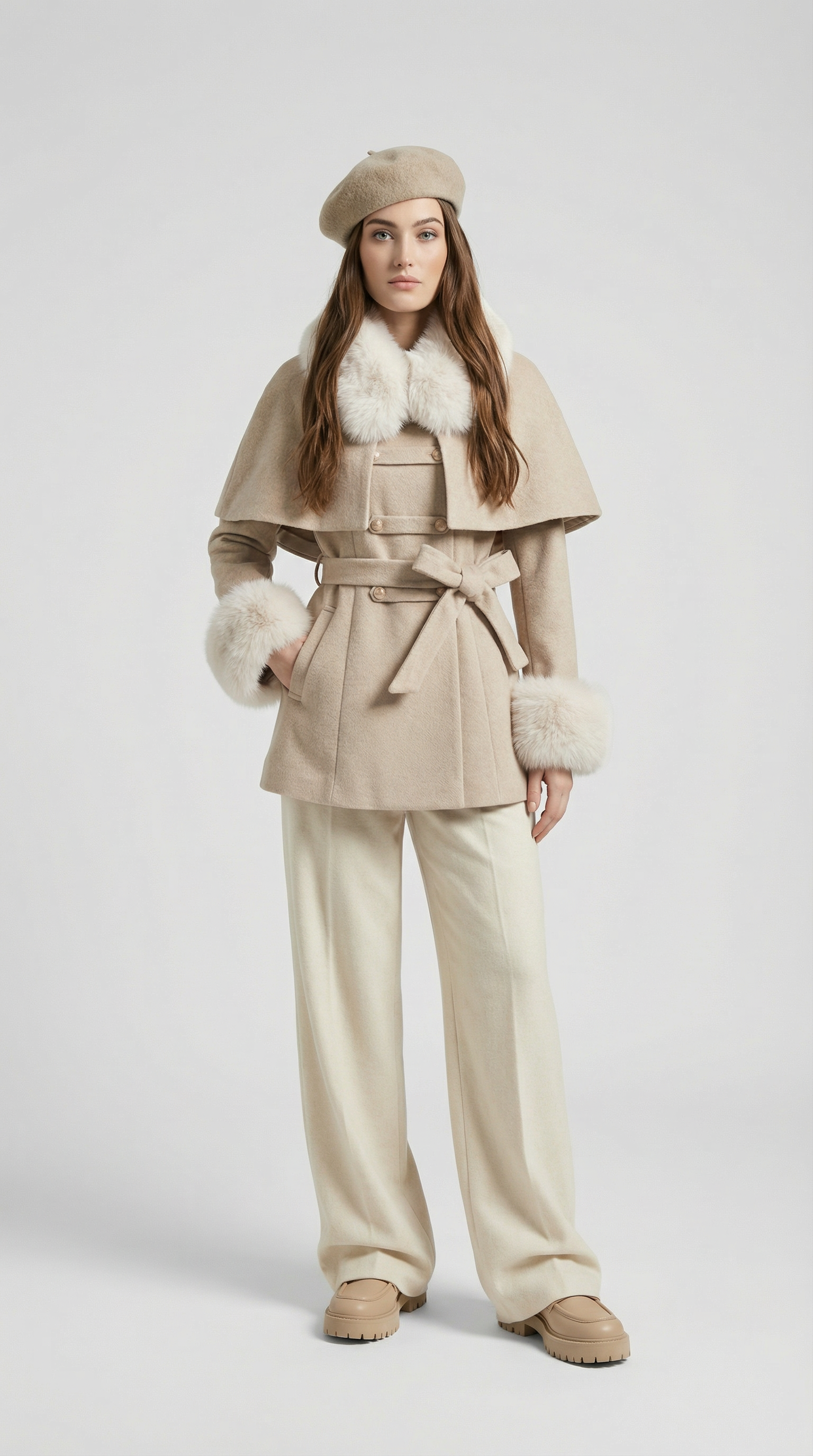 Lunor - European Classic Wool Coat with Furry Collar and Sleeve