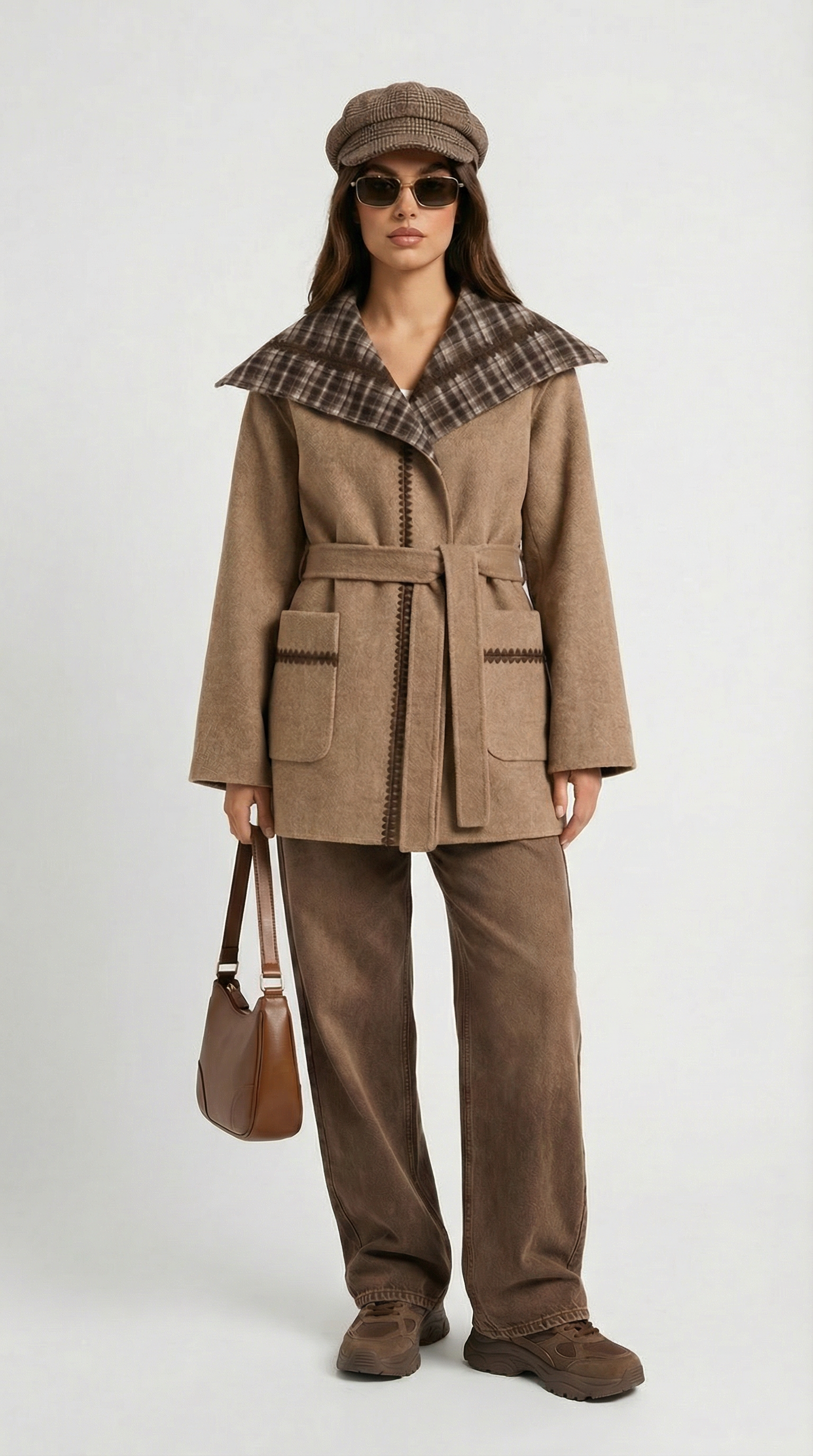 Kalyra - Reversible Tartan Pattern Wool Coat