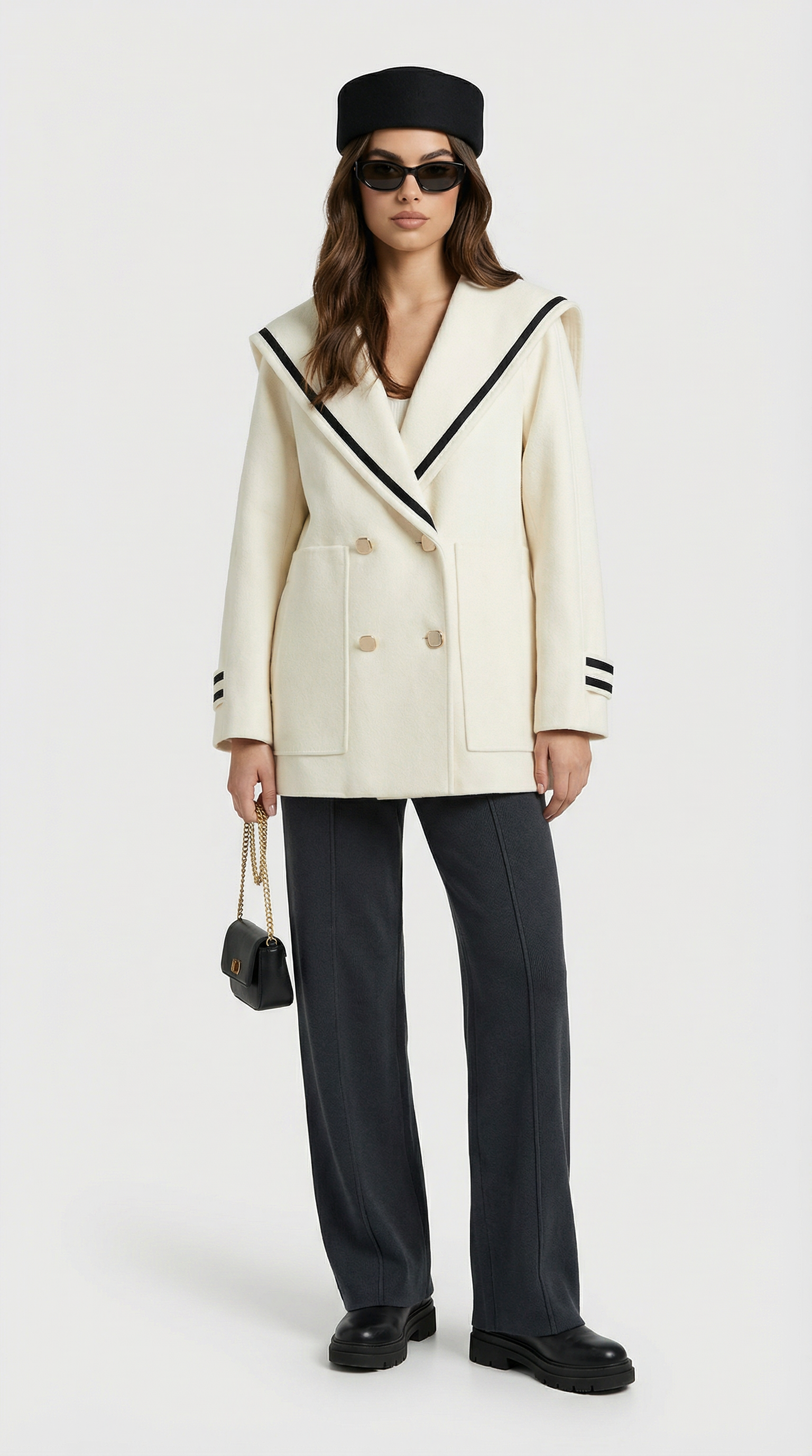 Frosta - Loose Sailor Wool Coat with Large Pocket