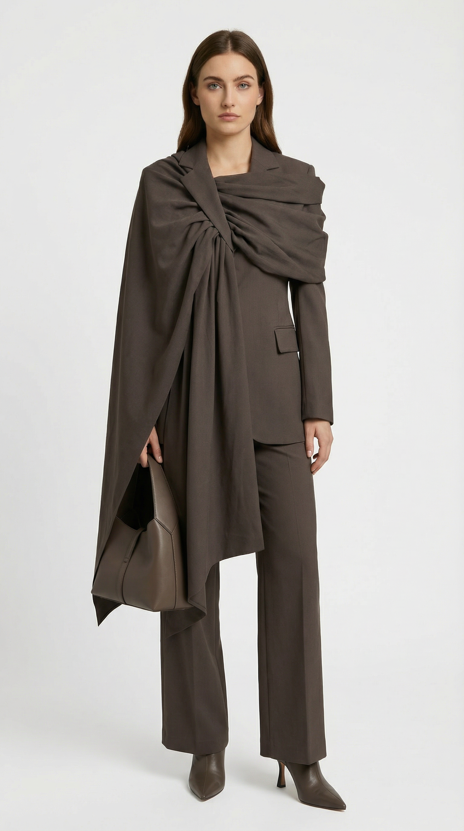 Glacielle - Fusion Blazer Coat with Irregular Scarf