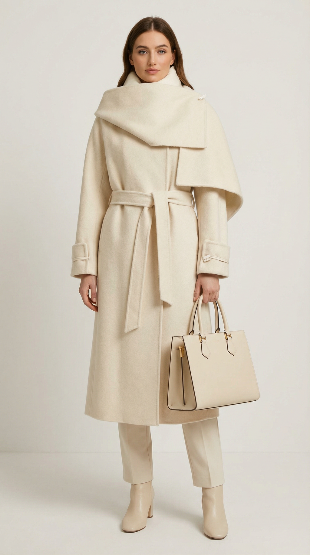 Aurelia - Natural Double Sided Wool Jacket with Soft Scarf Ivory