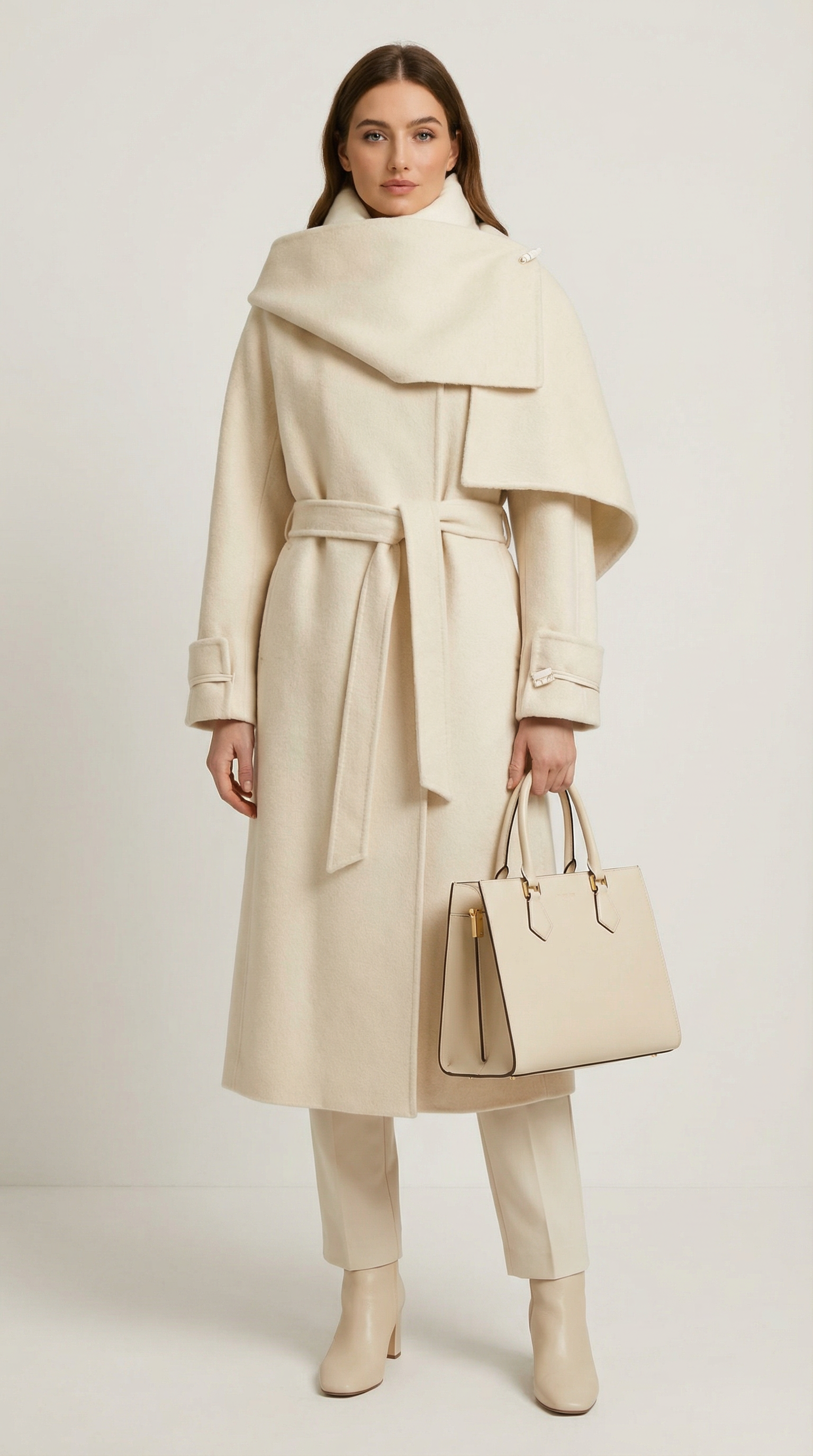 Aurelia - Natural Double Sided Wool Jacket with Soft Scarf Ivory