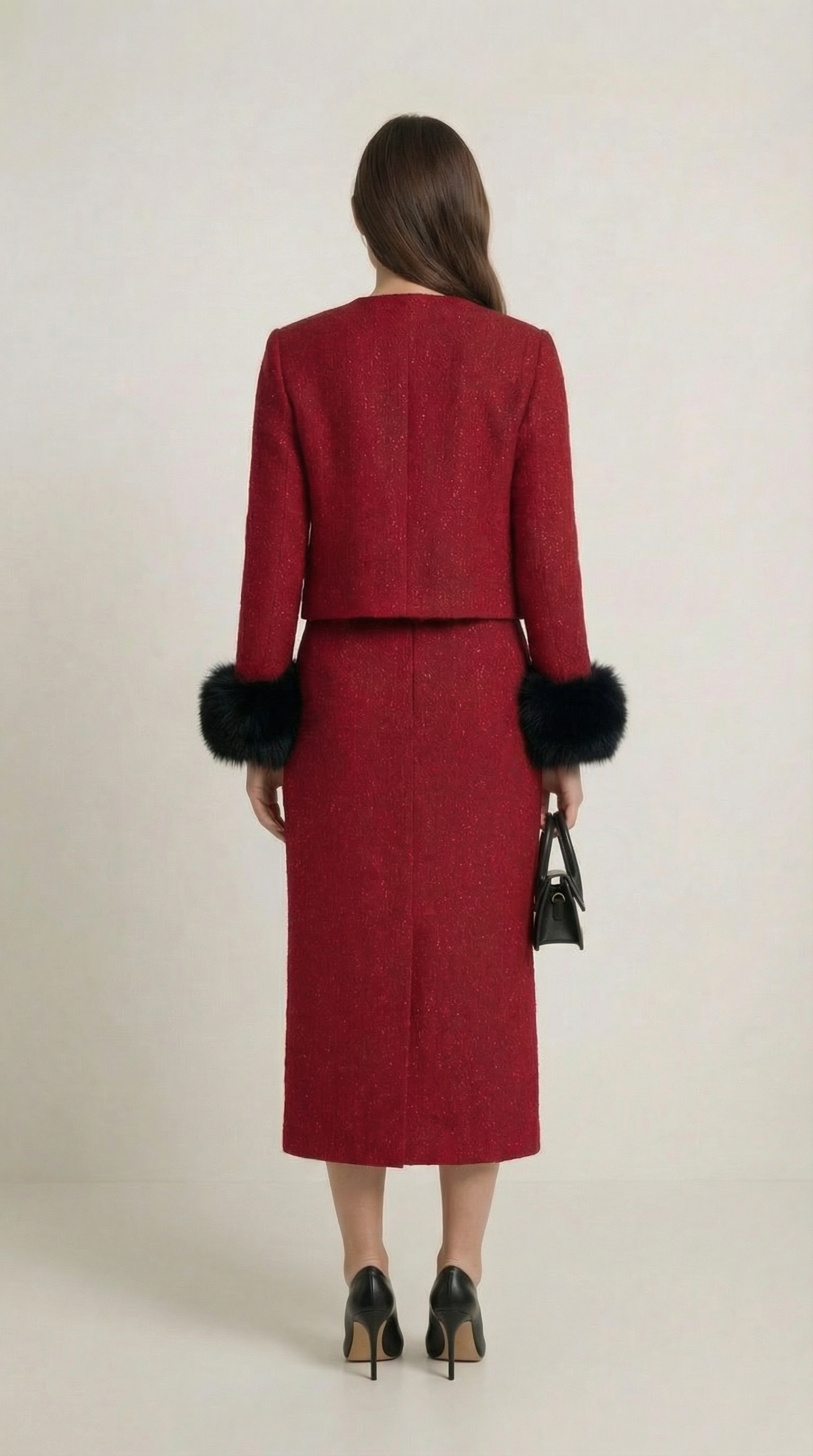 Moraine - Red Stylish Jacket and Half Skirt Set