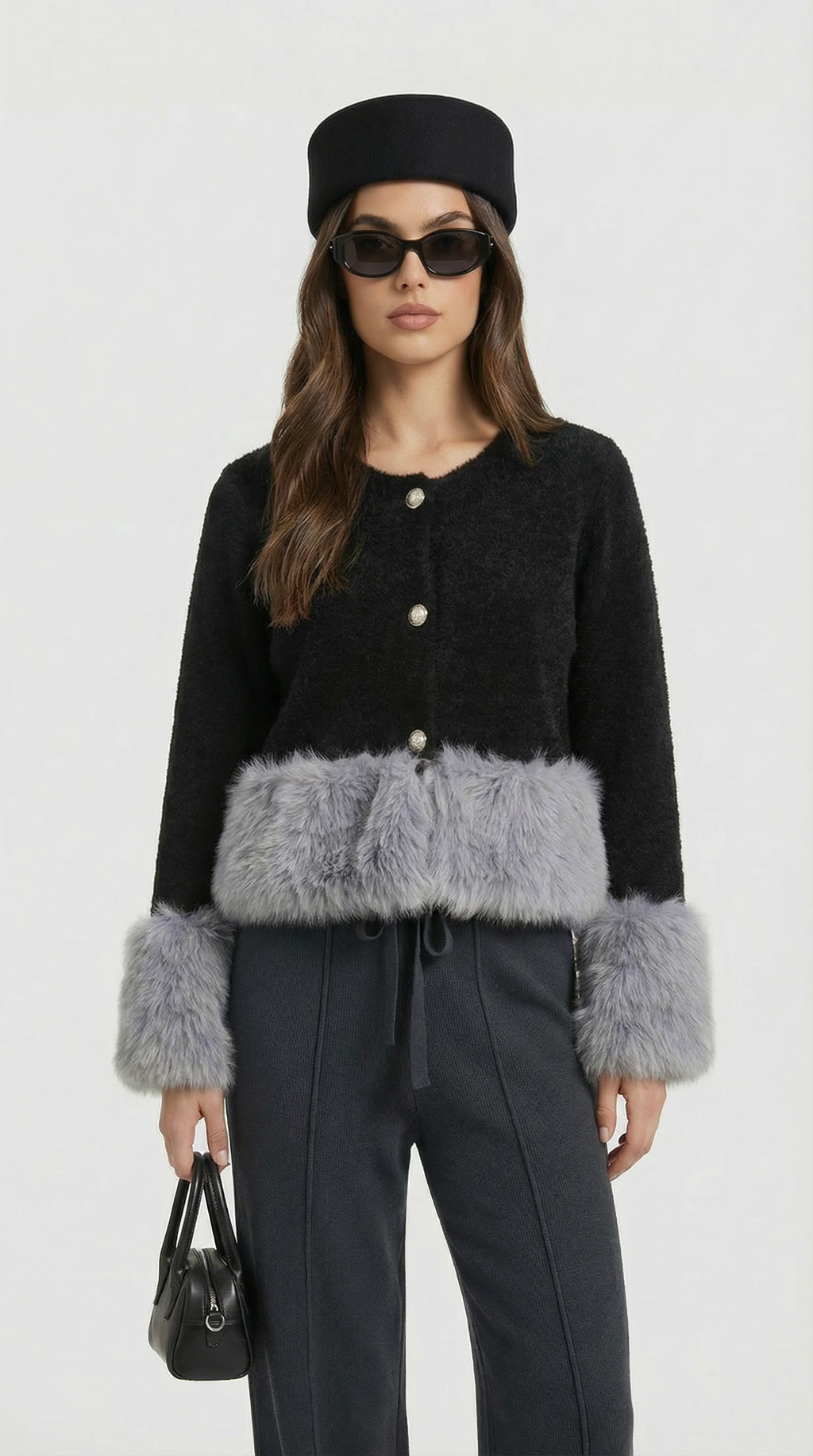 Eira - Elegant Knitted Cardigan with Furry Long Sleeve