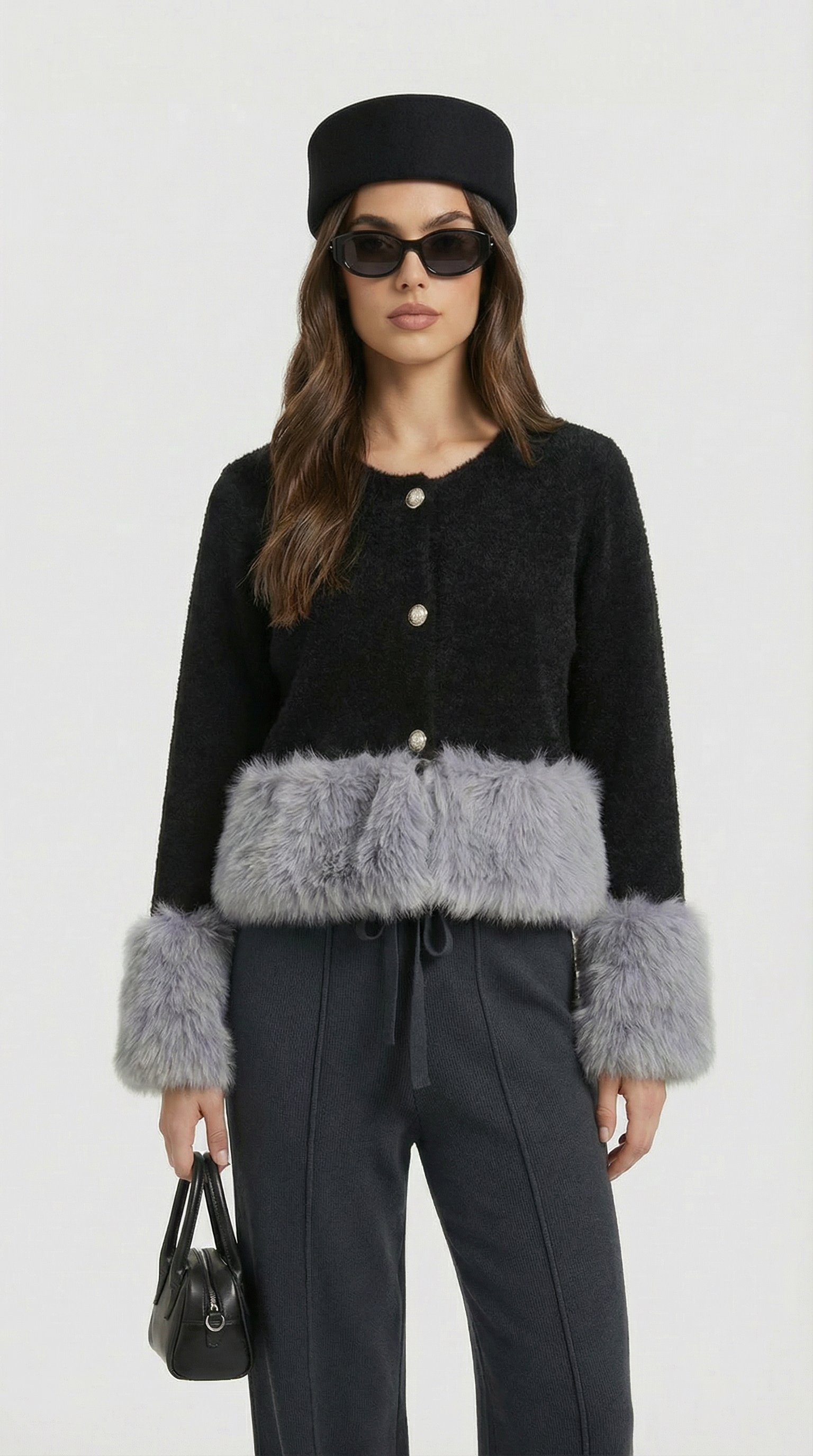 Eira - Elegant Knitted Cardigan with Furry Long Sleeve