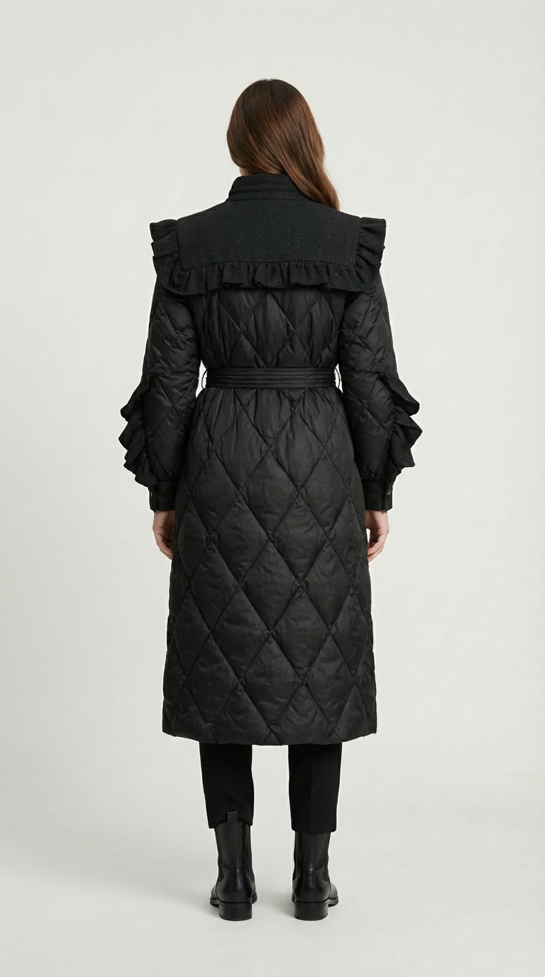 Ophira - Diamond-Quilted Down Coat with Tweed-Textured Upper Yoke