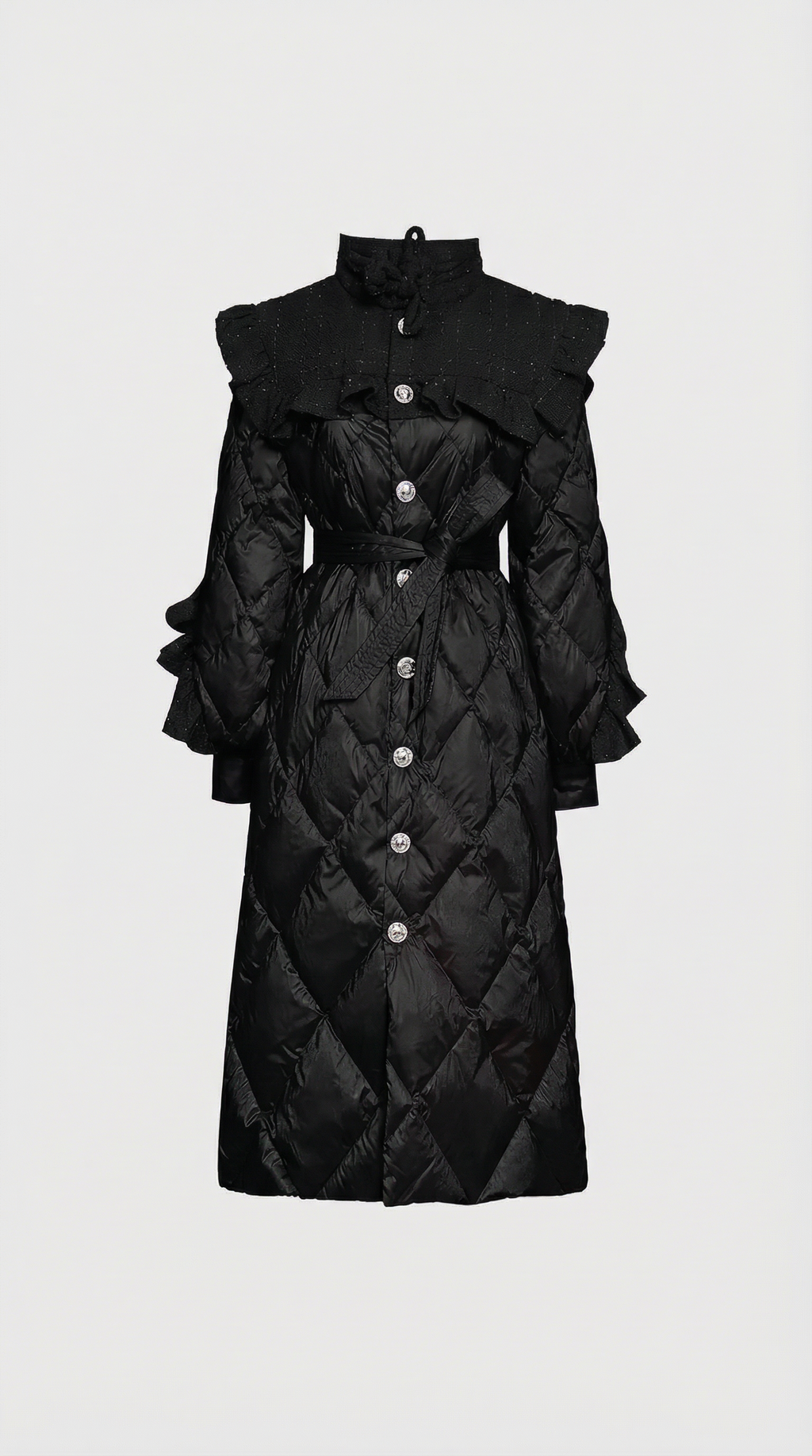 Ophira - Diamond-Quilted Down Coat with Tweed-Textured Upper Yoke