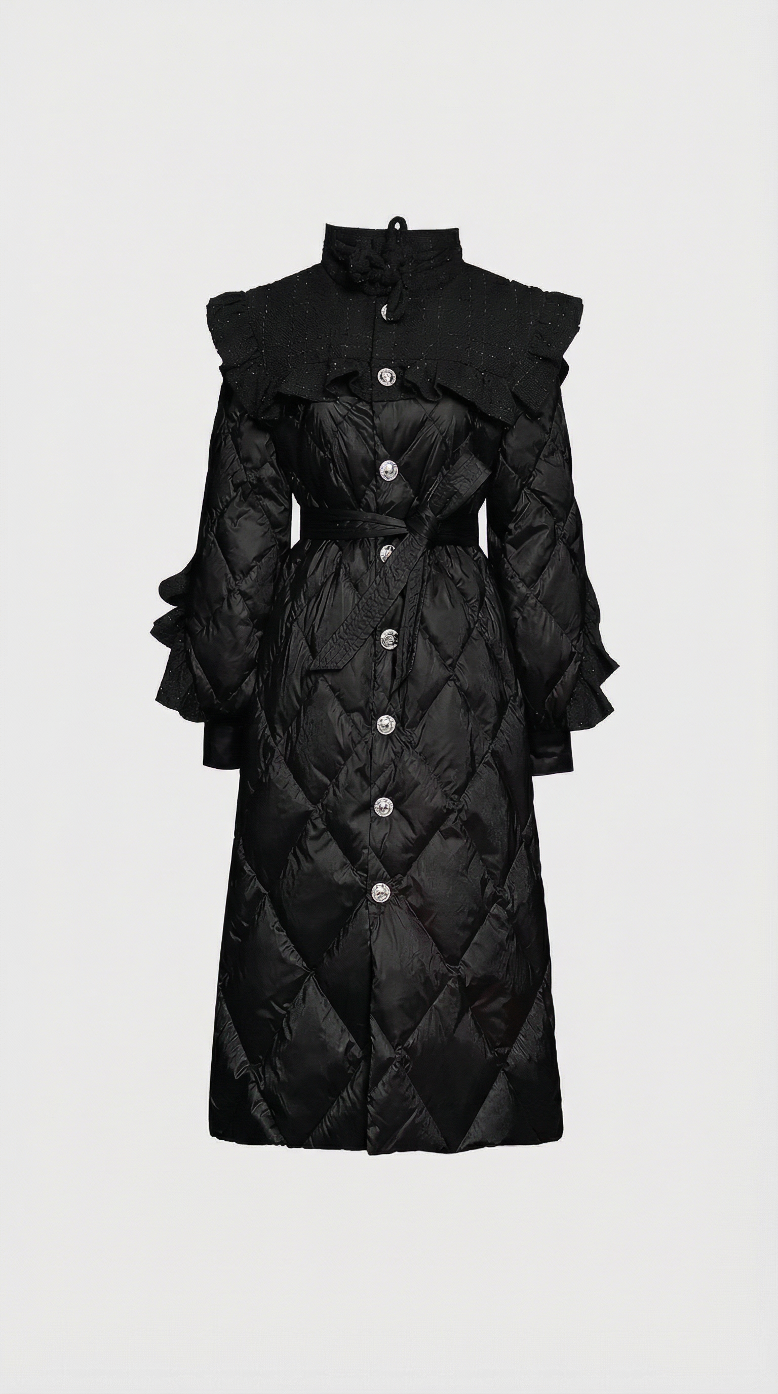 Ophira - Diamond-Quilted Down Coat with Tweed-Textured Upper Yoke