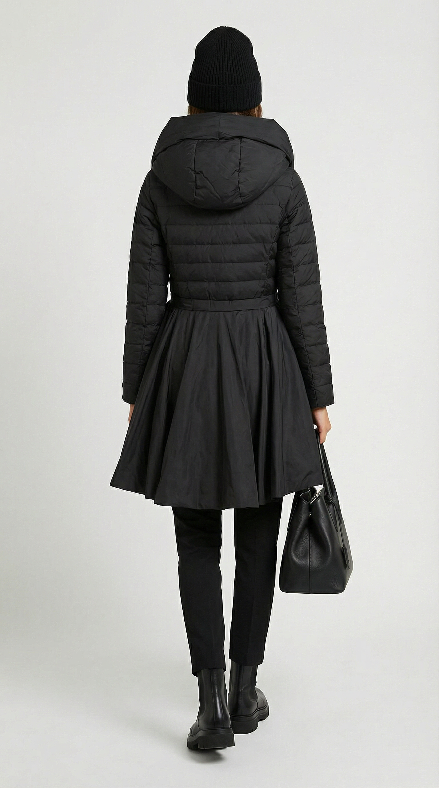 Oryss -  Flare Down Coat with Cinched Waist and Sweeping Flared Hem