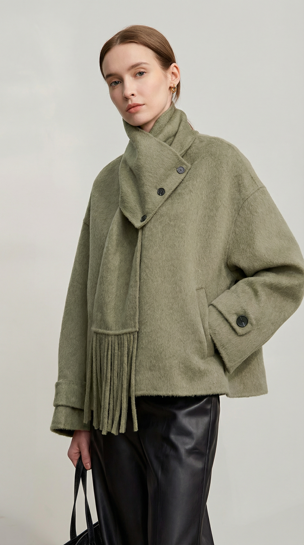 Chantrel - Natural Wool Jacket with Scarf Collar and Sculpted V-Neck