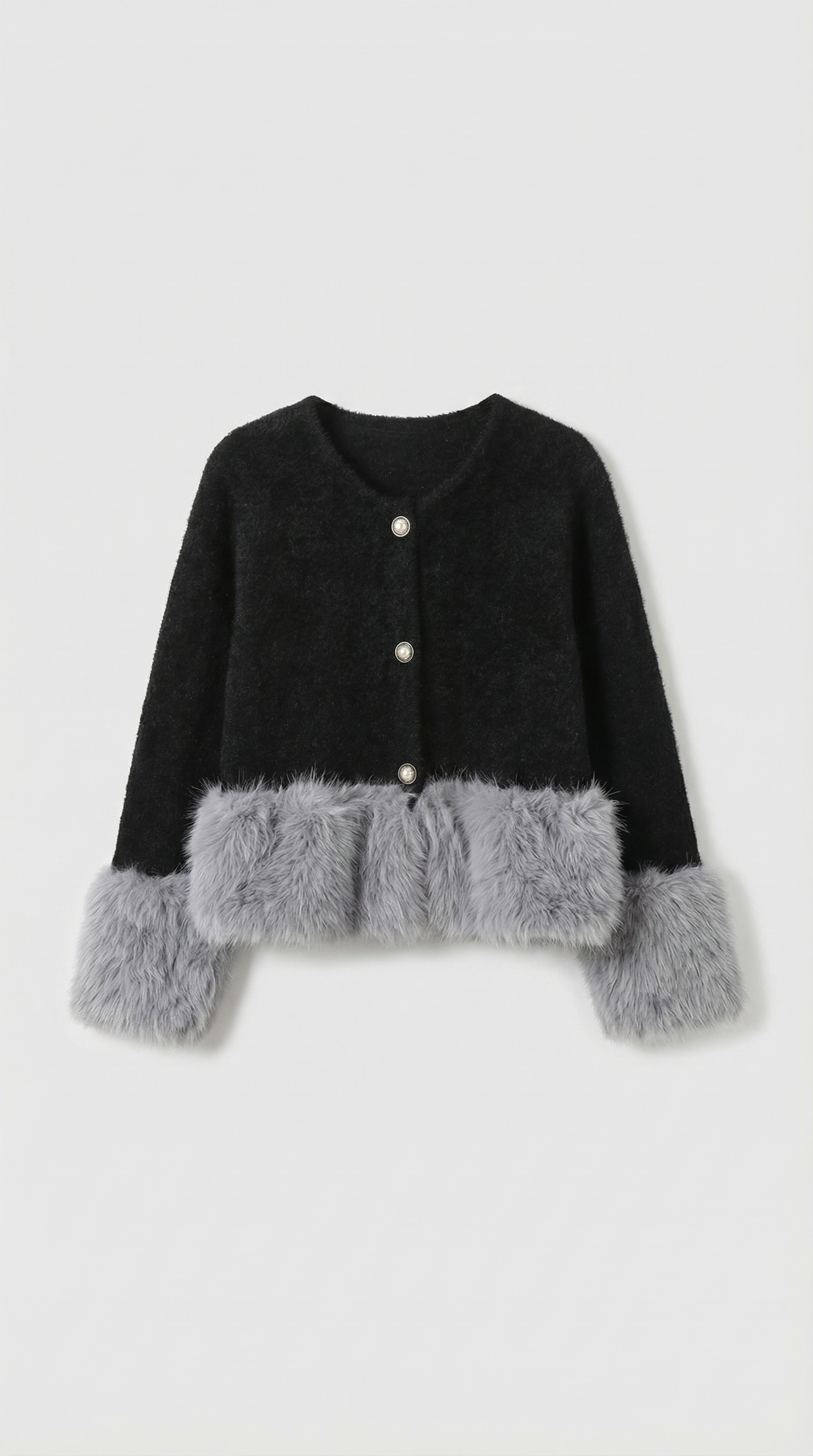 Eira - Elegant Knitted Cardigan with Furry Long Sleeve