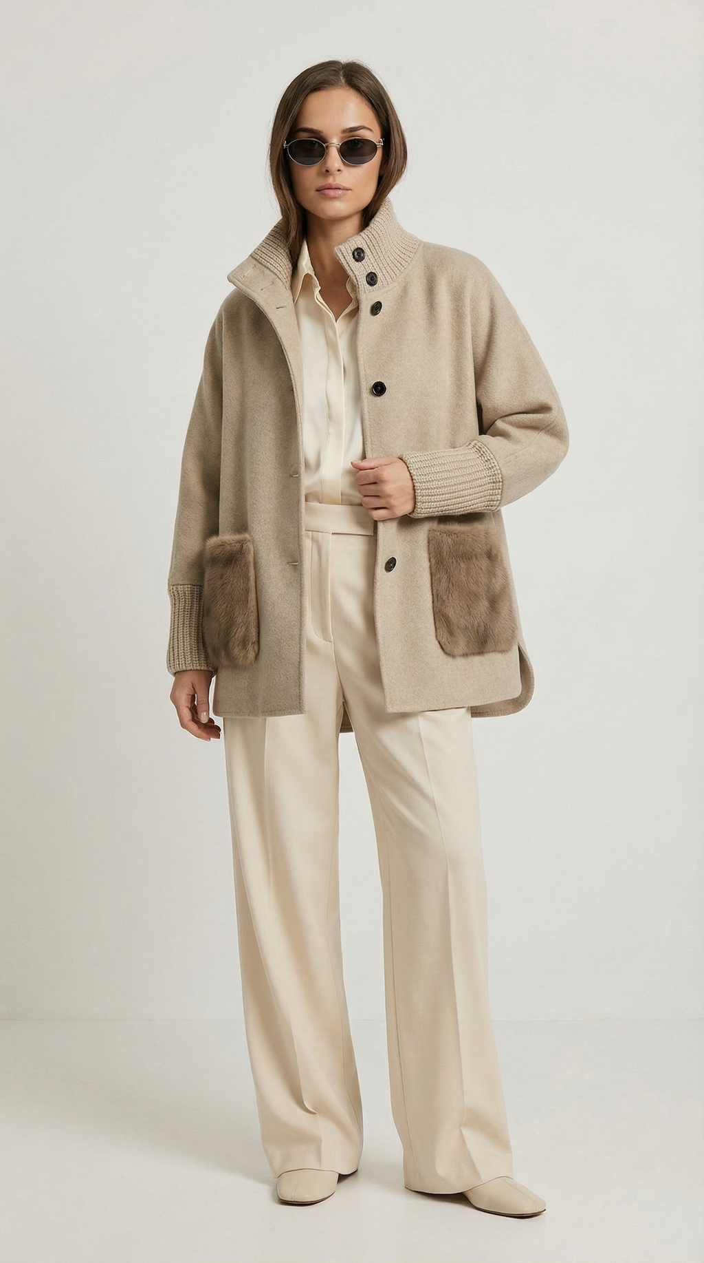 Seriss - Loose Knit Fur Sweater with Standup Collar