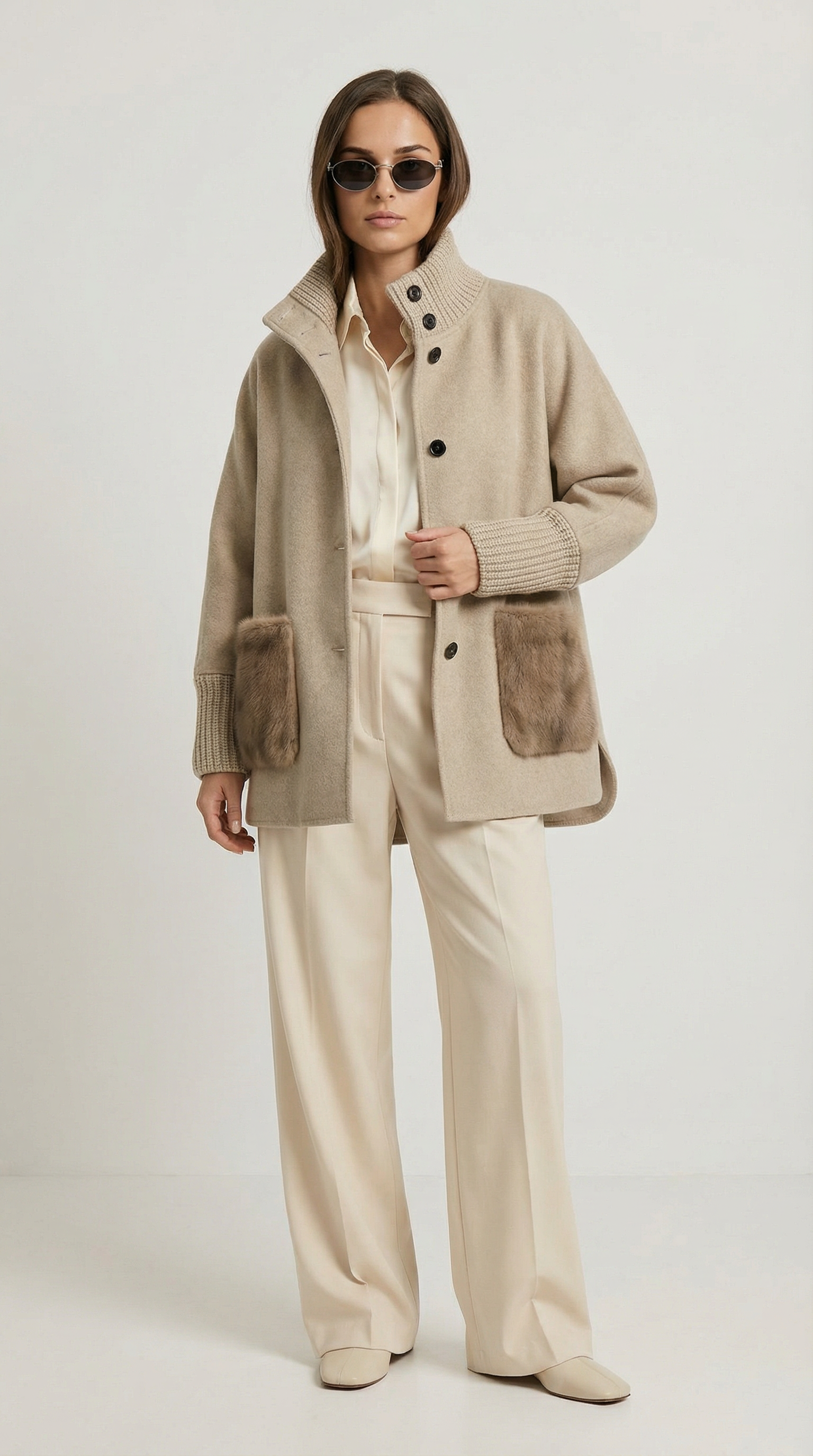 Seriss - Loose Knit Fur Sweater with Standup Collar