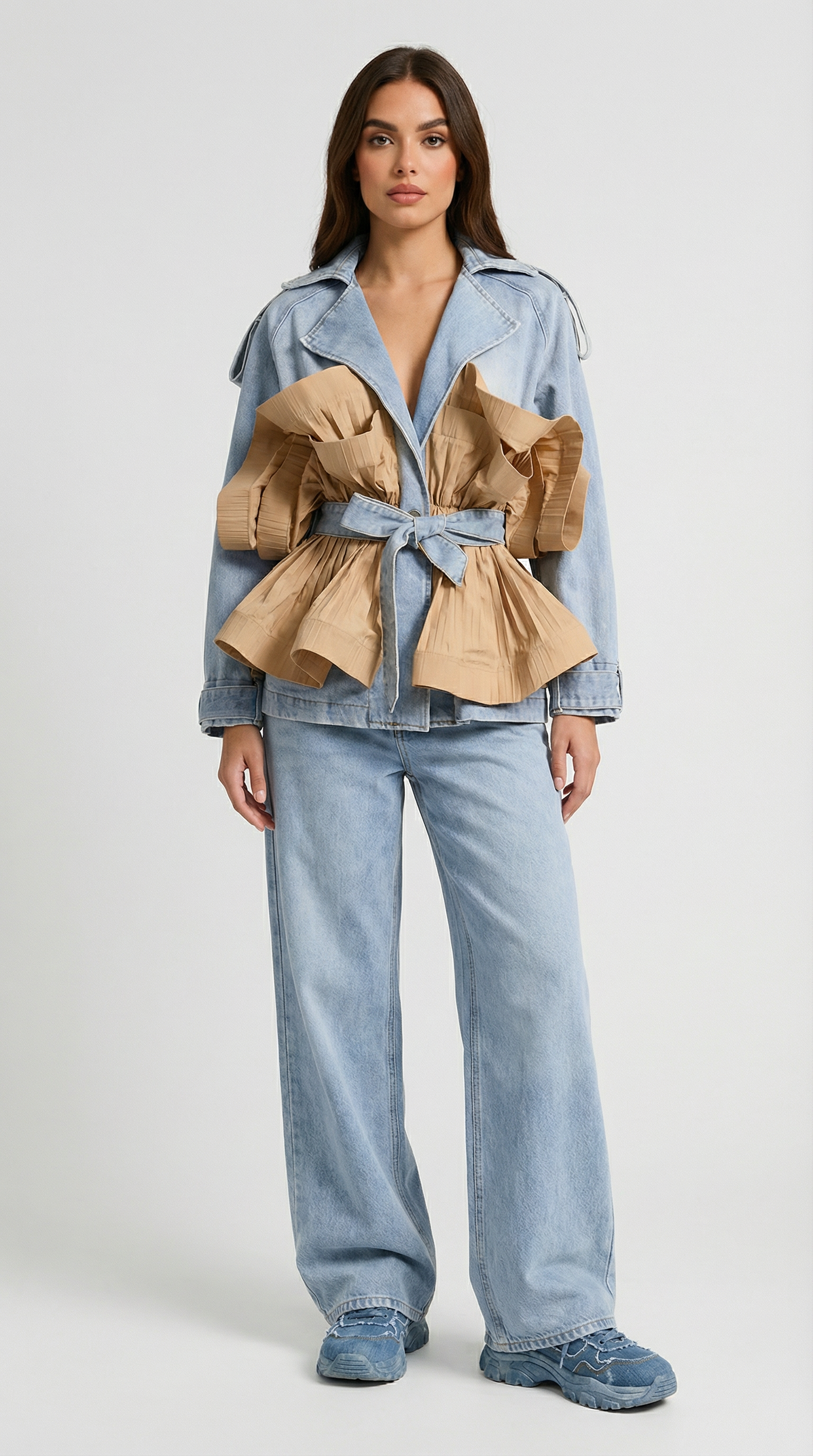 Seraphine - Ruffle Denim Jacket with Classic Lapel Collar