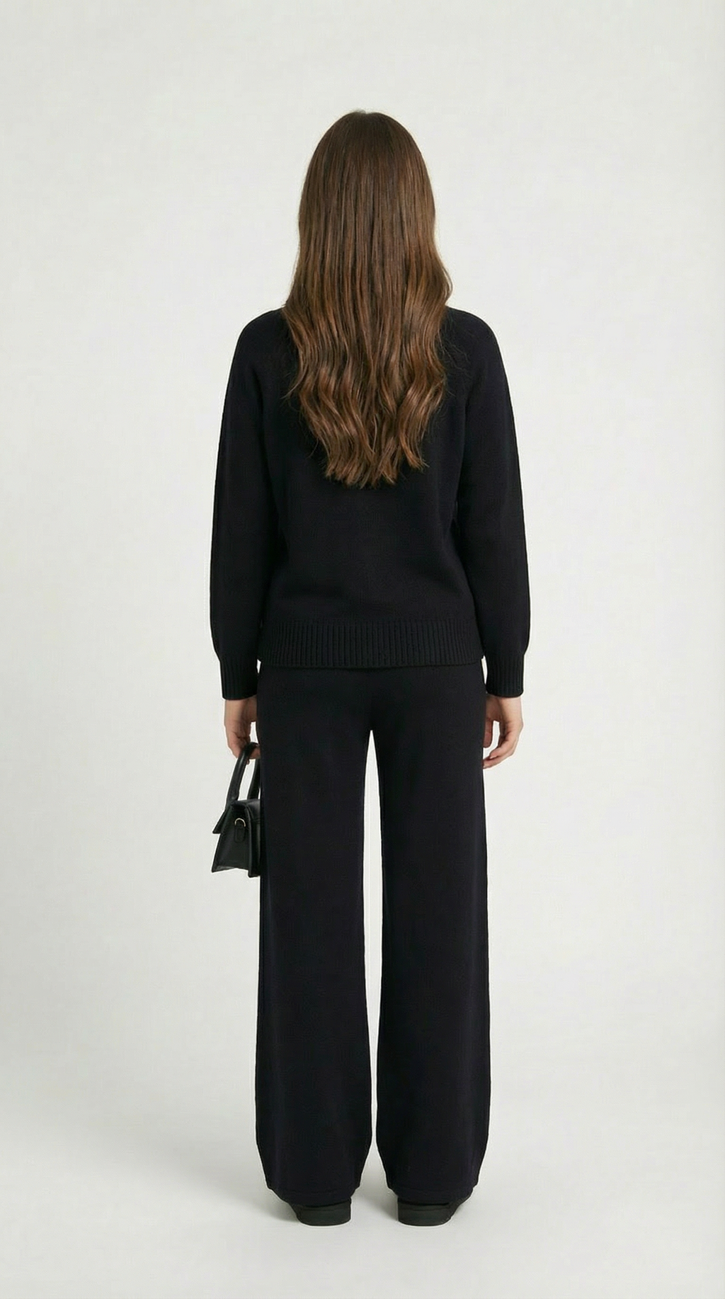 Vilo - 100% Wool Set with Thick Sweater and Wide Pants Black