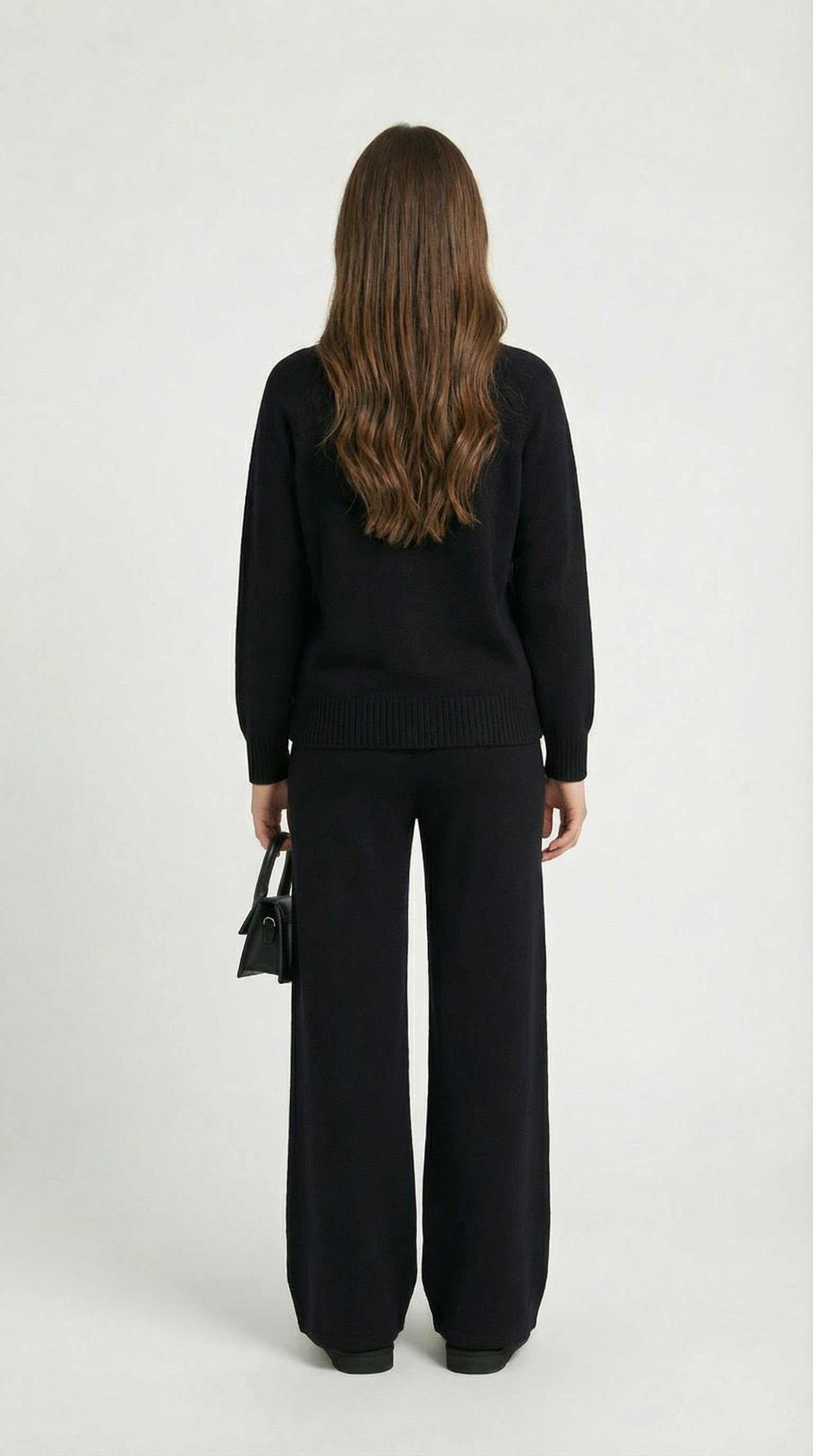 Vilo - 100% Wool Set with Thick Sweater and Wide Pants Black