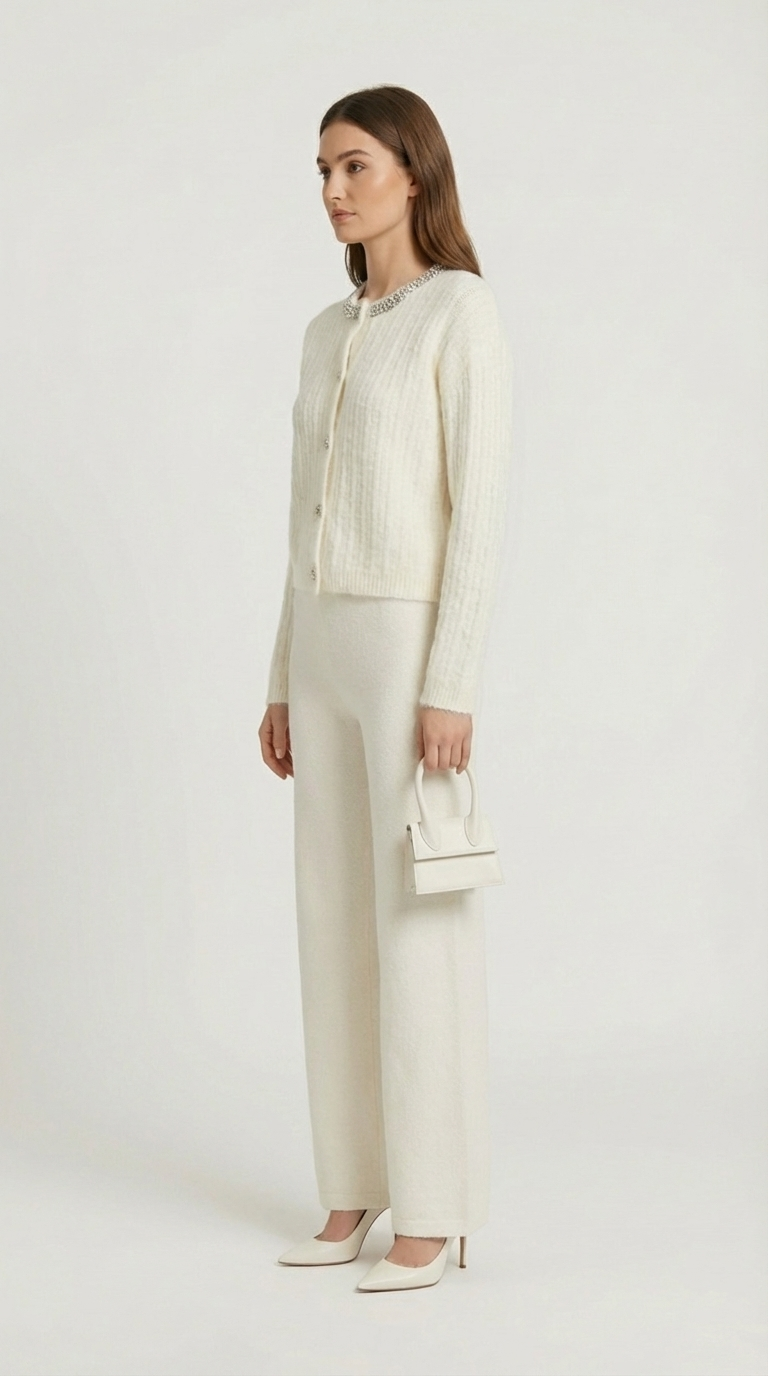 Rime - Heavy-Embroidered French Style Diamond Decorated Cardigan