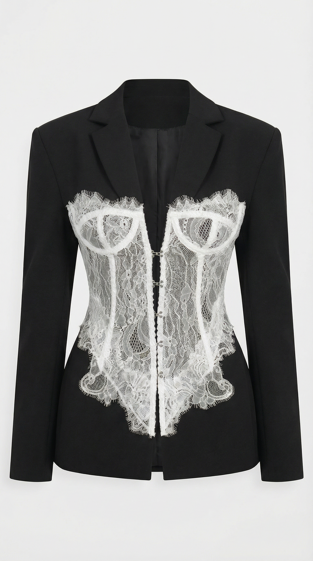 Boreal - Spliced Lace Slimming Blazer for with V Collar and Long Sleeves
