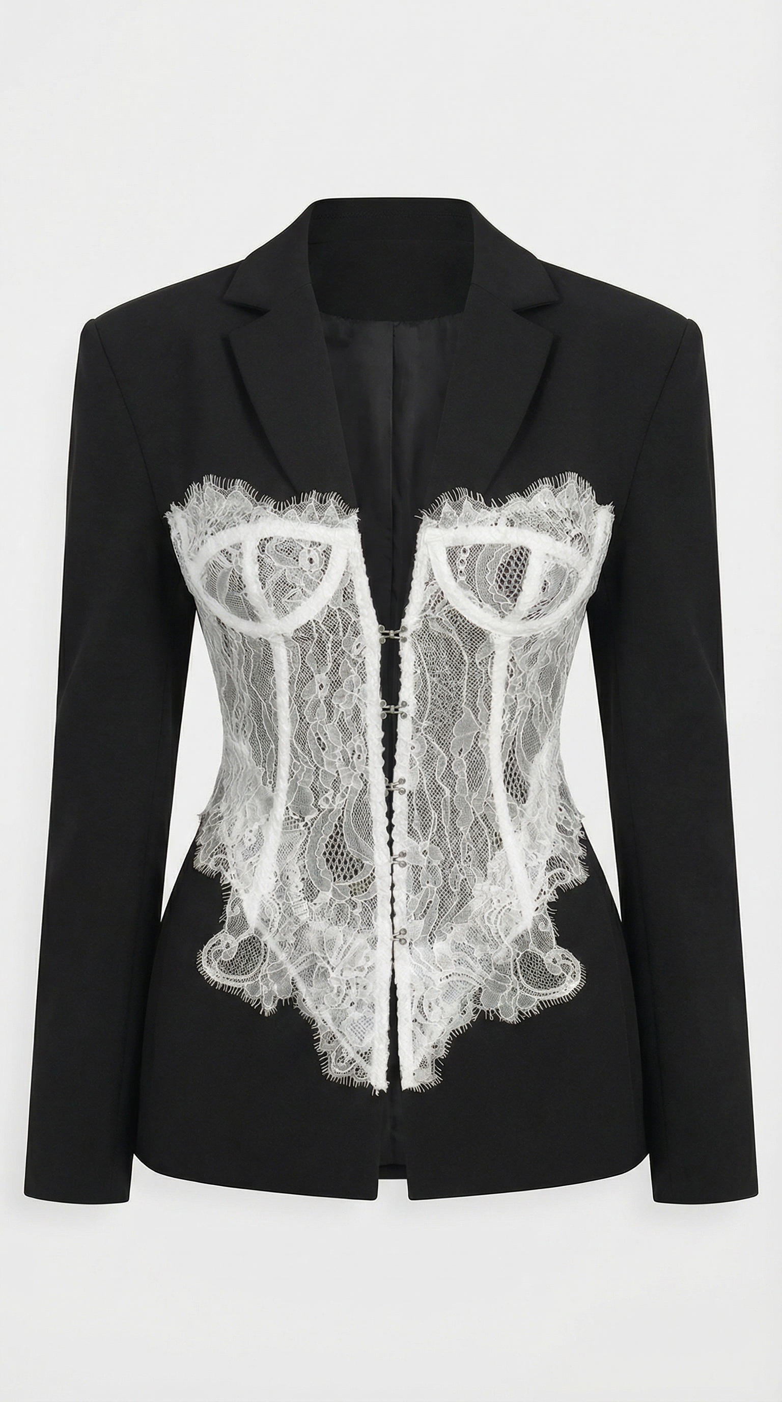 Boreal - Spliced Lace Slimming Blazer for with V Collar and Long Sleeves