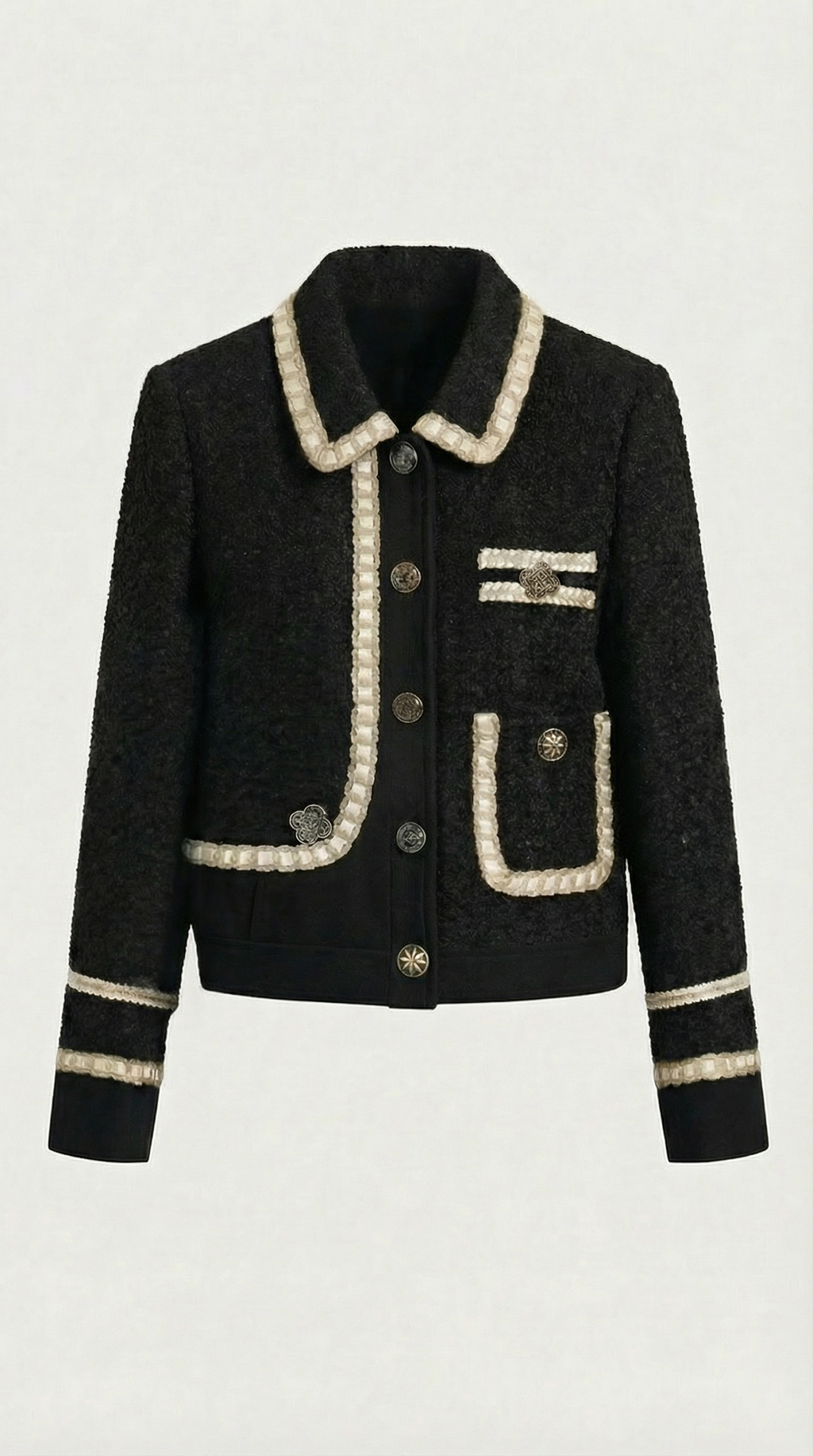 Avelin - Tweed Black Suit Set with Top and Mini A-Line Skirt