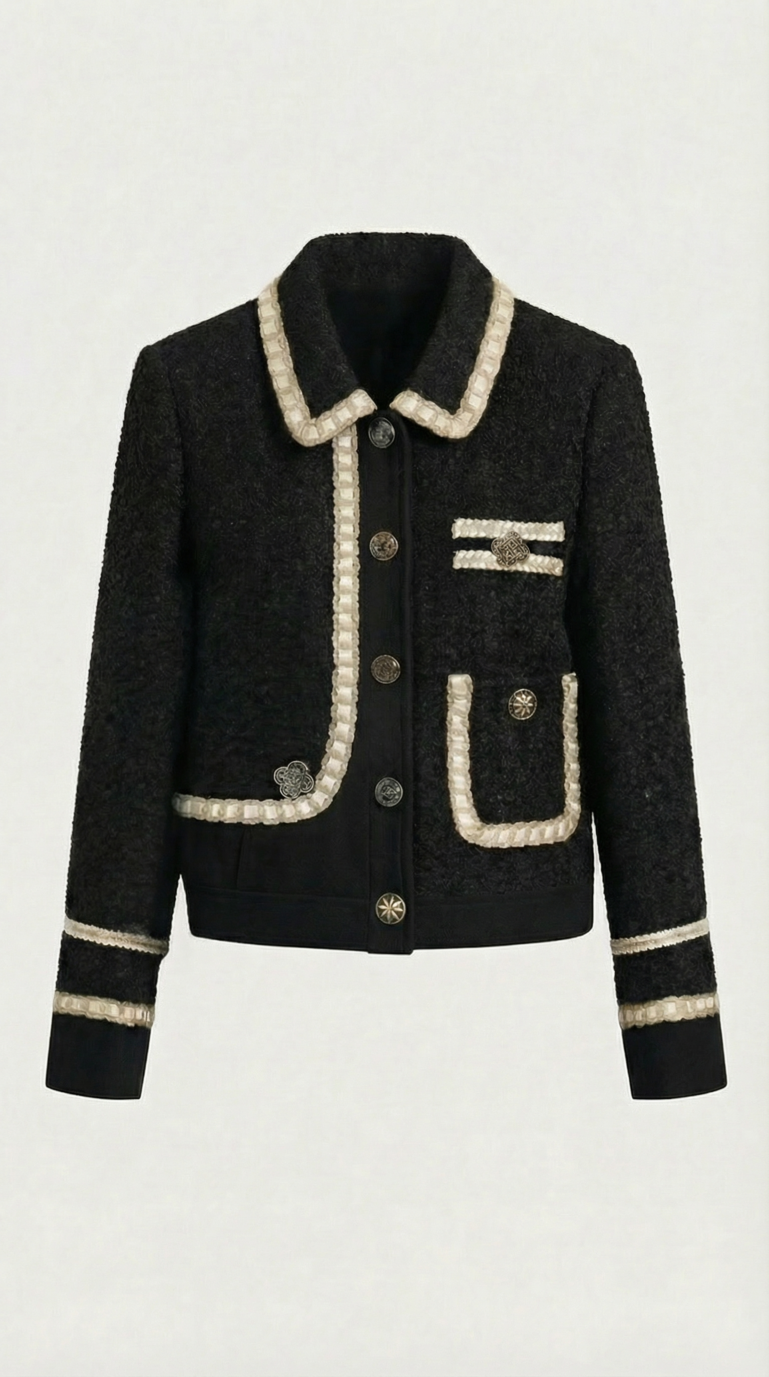 Avelin - Tweed Black Suit Set with Top and Mini A-Line Skirt