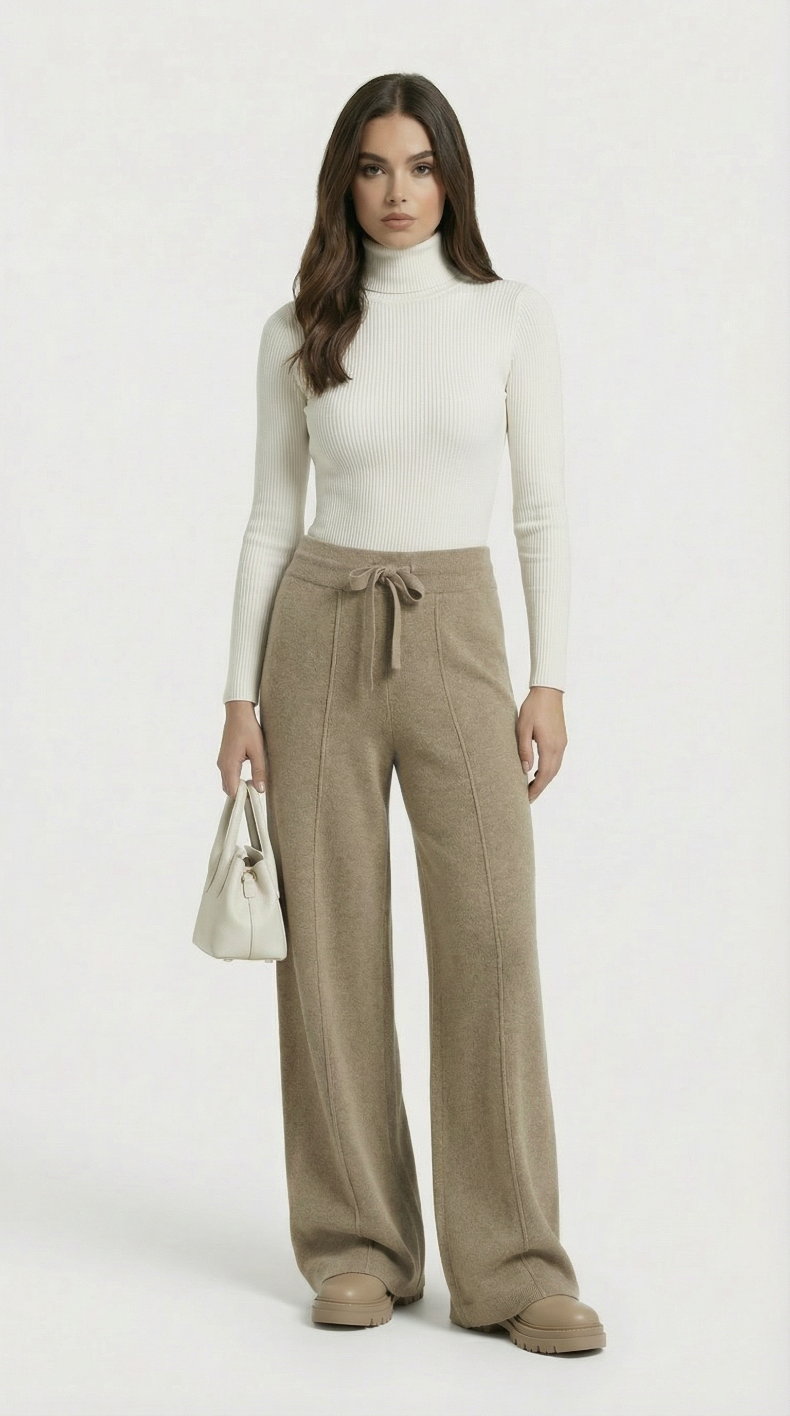 Milos - 100% Merino Woolen Wide Leg Pants Beige