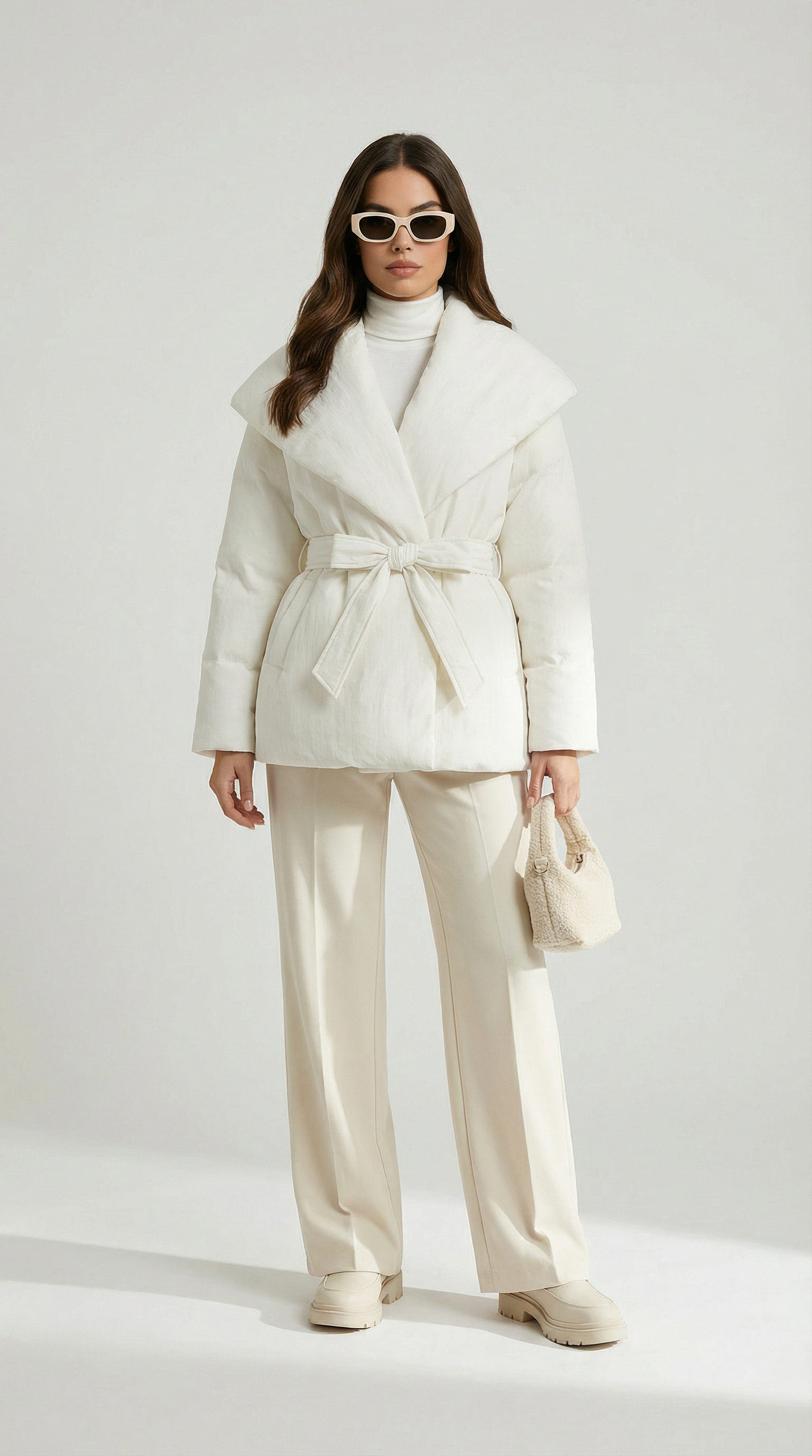 Caliss - Oversized Collar and Bow Lace Up Slim Waist Jacket