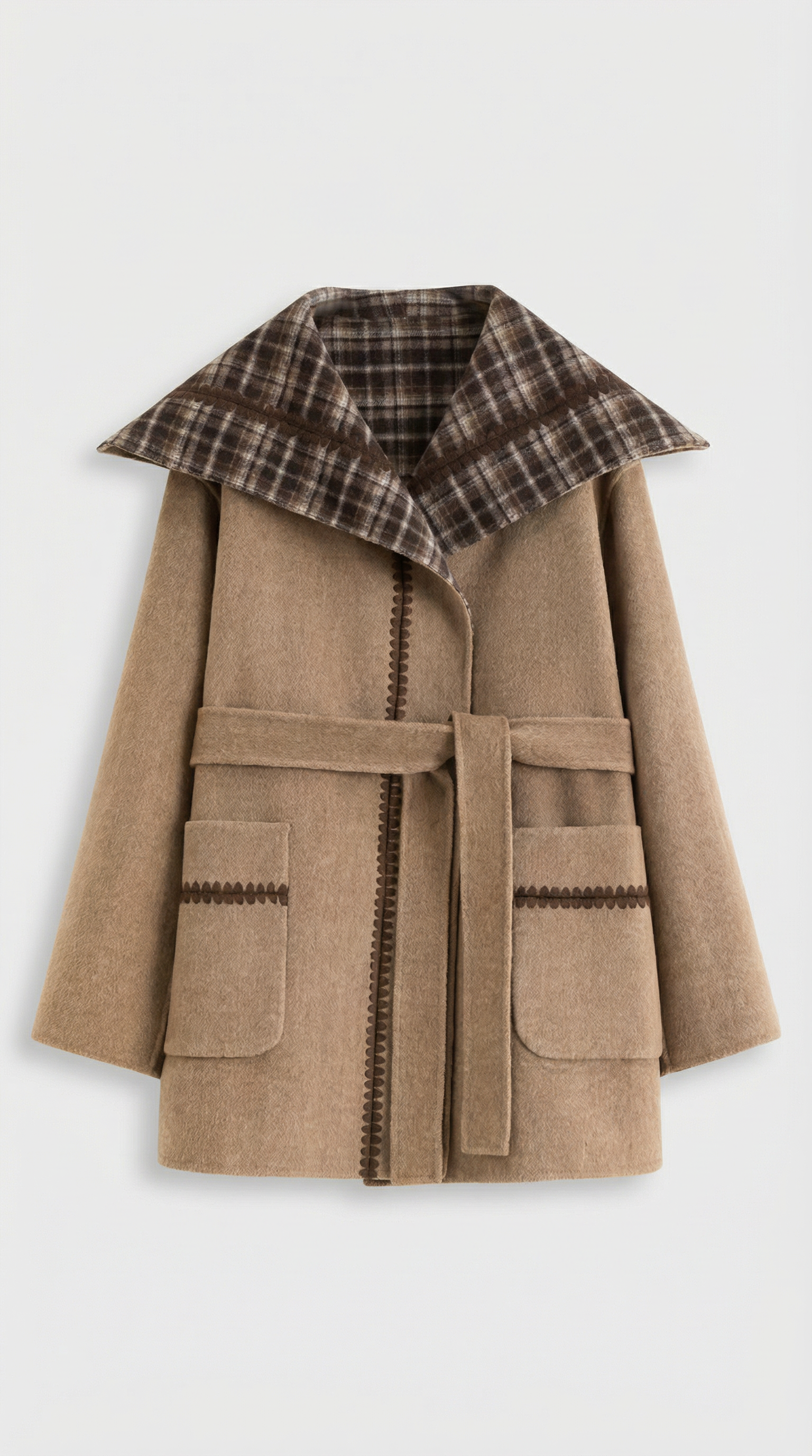 Kalyra - Reversible Tartan Pattern Wool Coat