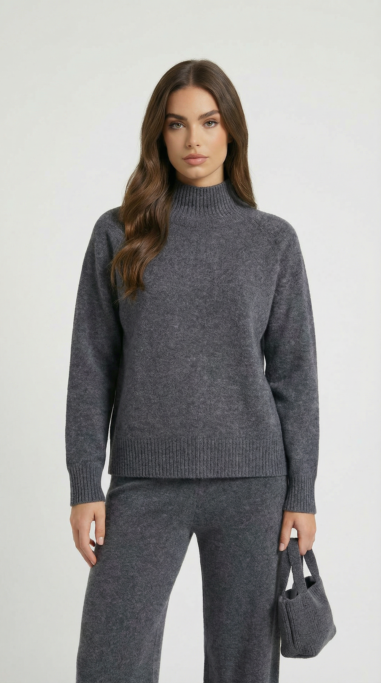 Vilo - 100% Wool Set with Thick Sweater and Wide Pants Grey