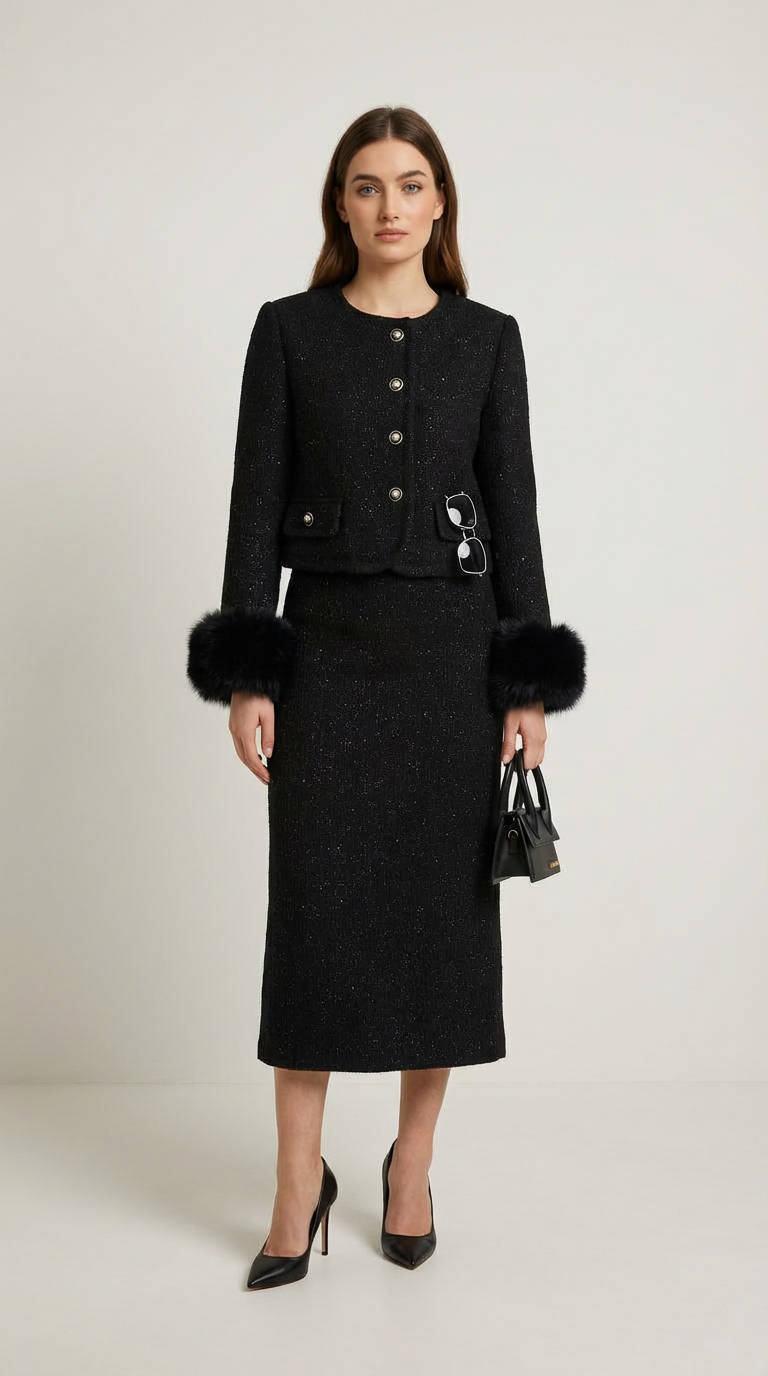 Moraine - Black Stylish Jacket and Half Skirt Set